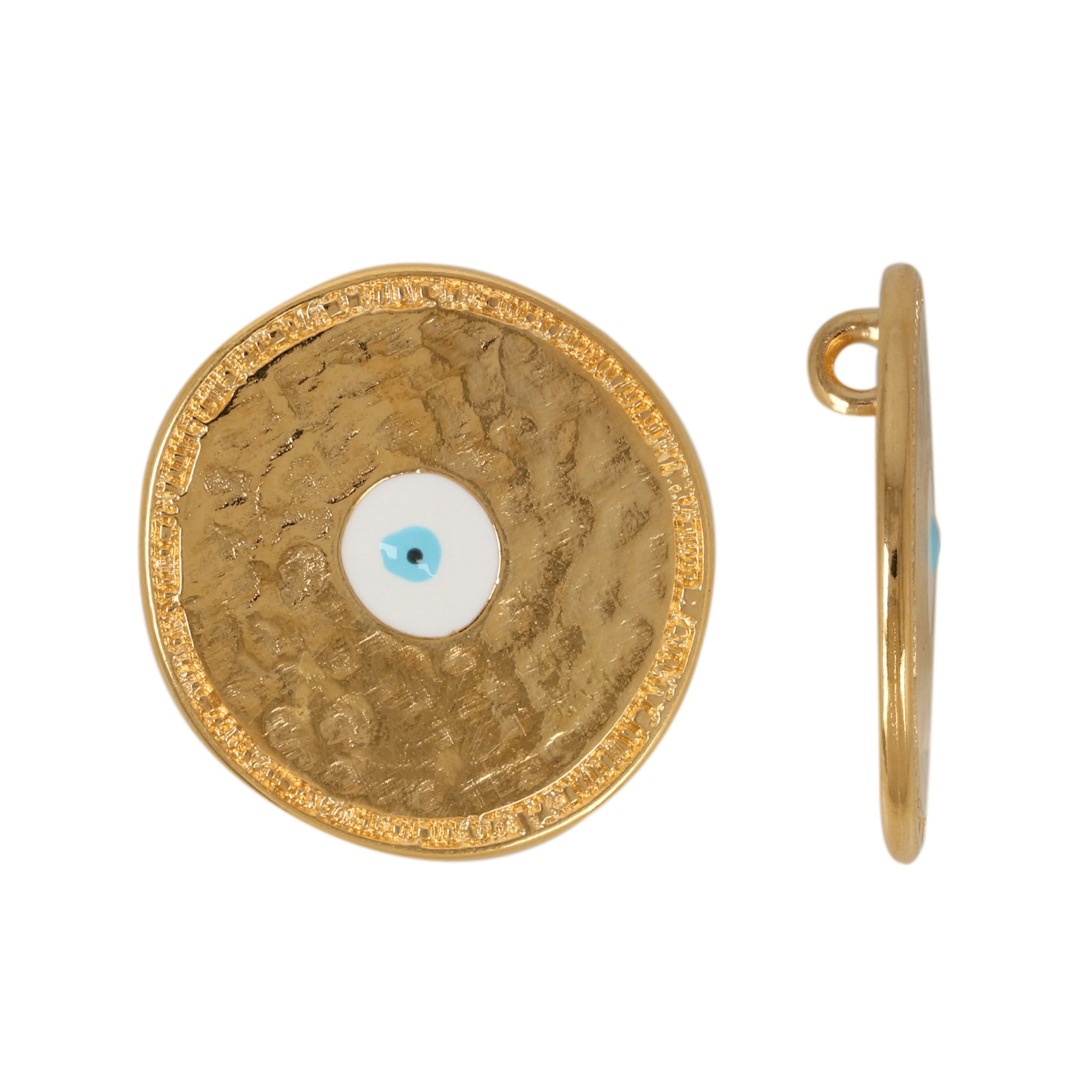 gold plated hammered coin allah eye pendant 24,5mm | 1pc