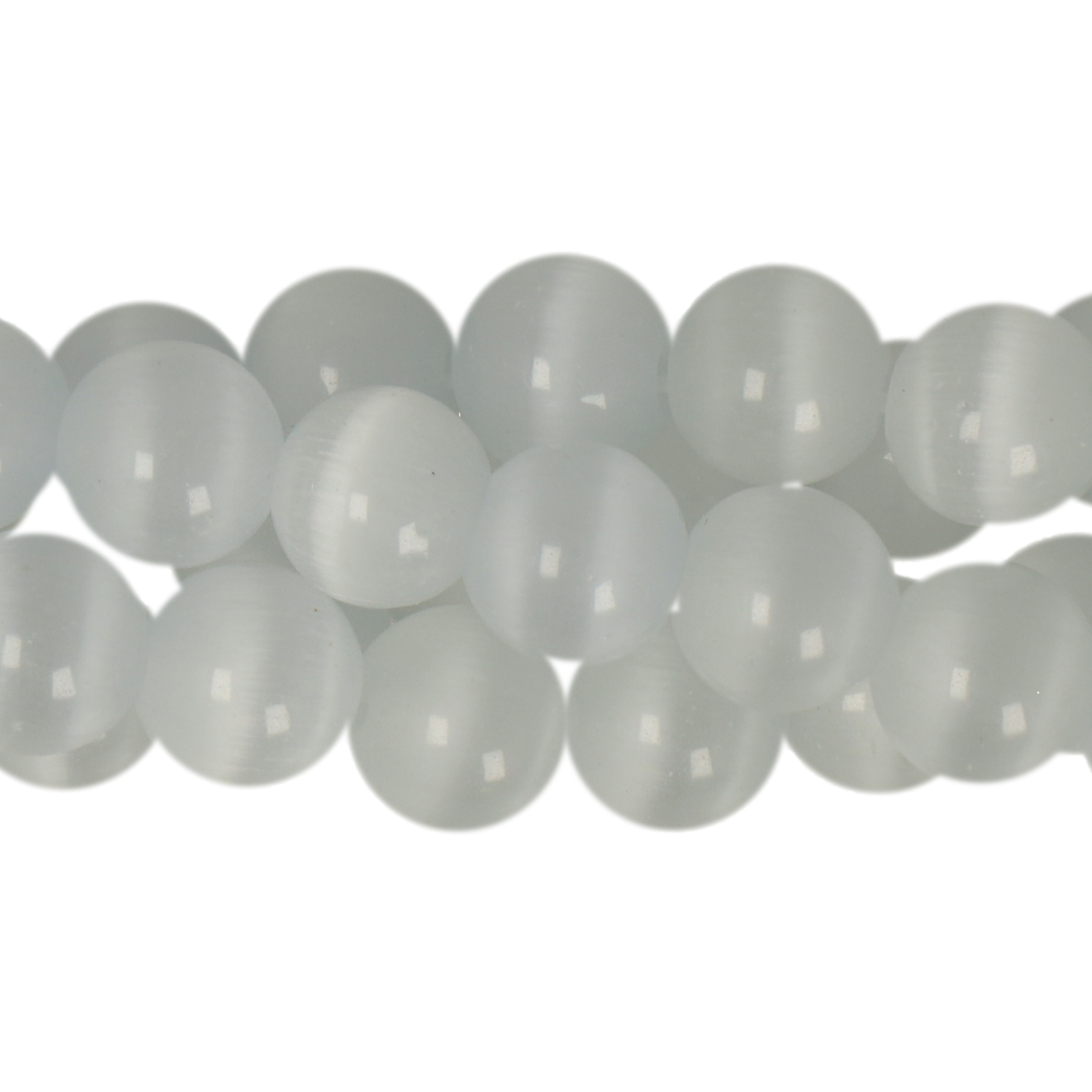 cat's eye glass beads - white smooth round 8mm (45/50pc) | 16-inch strand