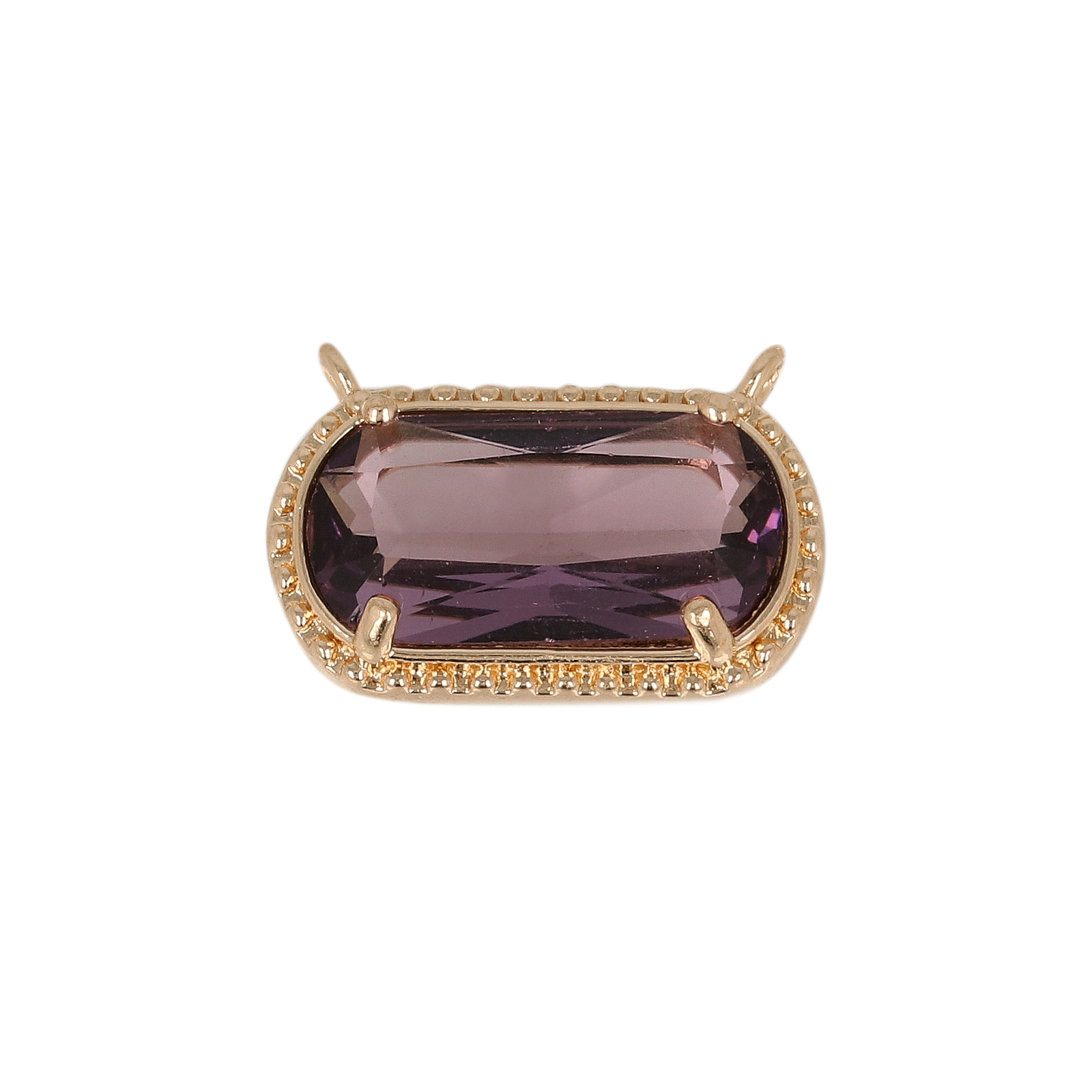 gold plated fine crystal pendant oval amethyst 14x7mm | 2pc