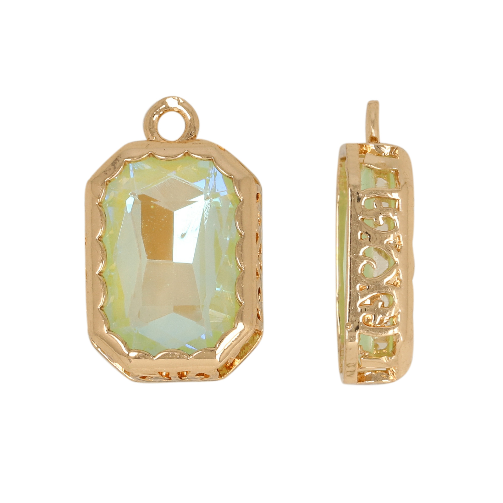 gold plated fine crystal pendant rectangle soft mint iris 14x10mm | 2pc