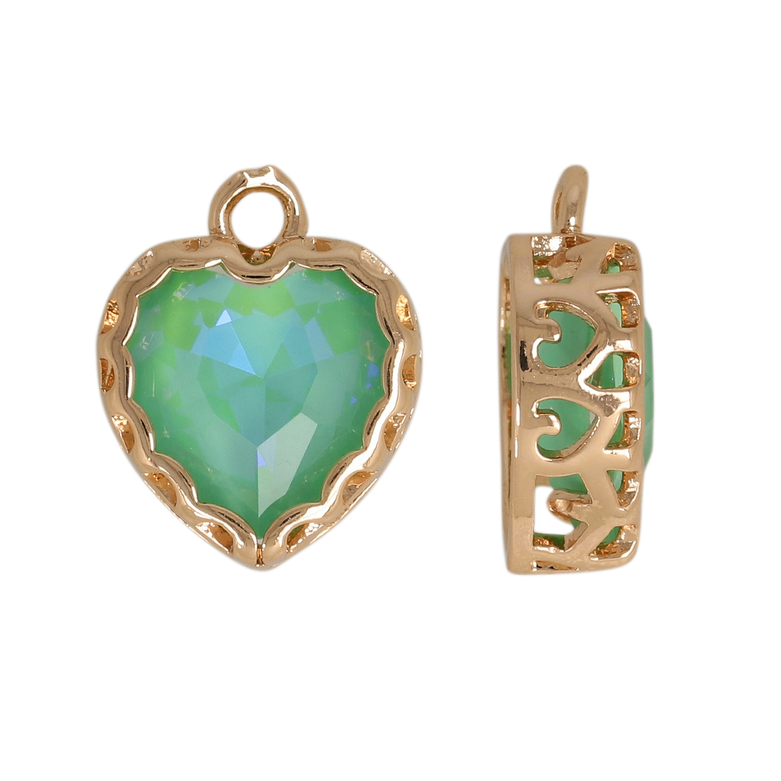 gold plated fine crystal pendant heart mint iris 12mm | 2pc