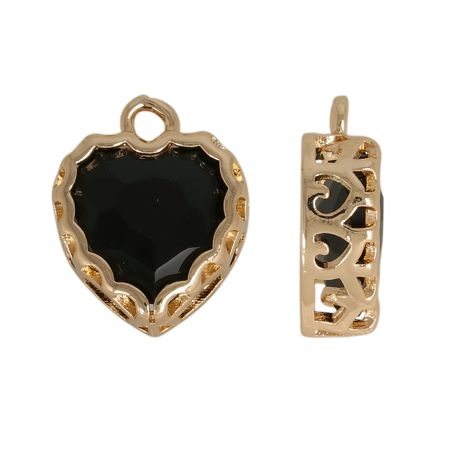 anhänger fine crystal vergoldet herz jet 12mm | 2st