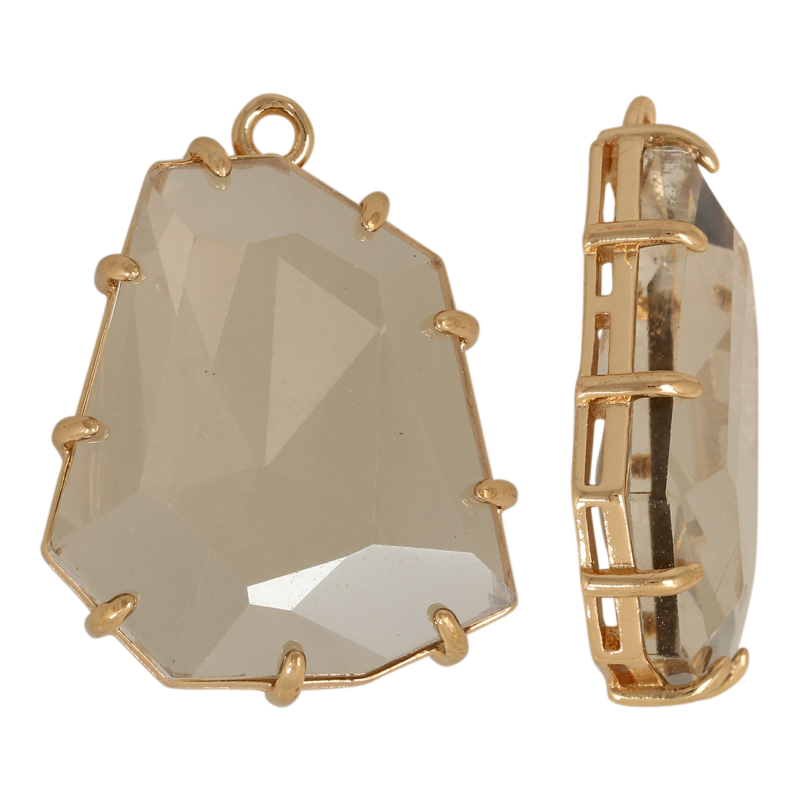 gold plated fine crystal pendant irregular stone grey 25x21mm | 2pc