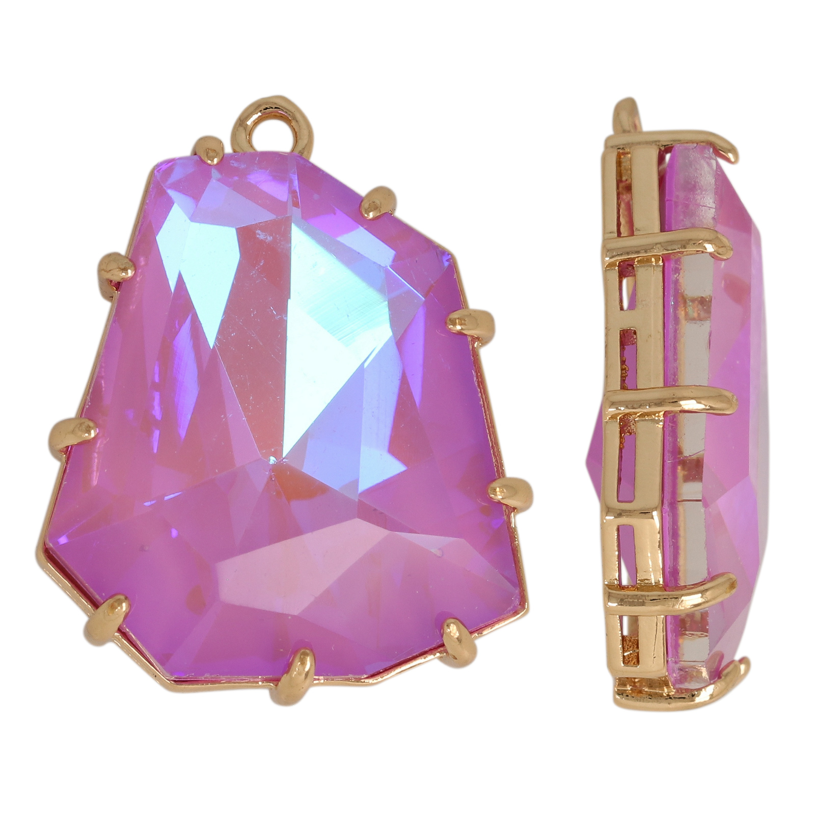 gold plated fine crystal pendant irregular lilac iris 25x21mm | 2pc