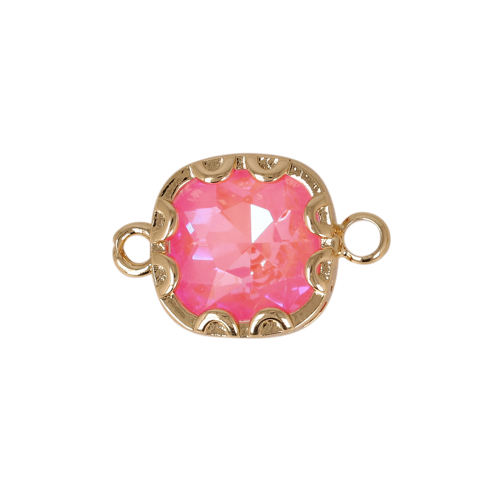 gold plated fine crystal link square hot pink iris 10mm | 2pc