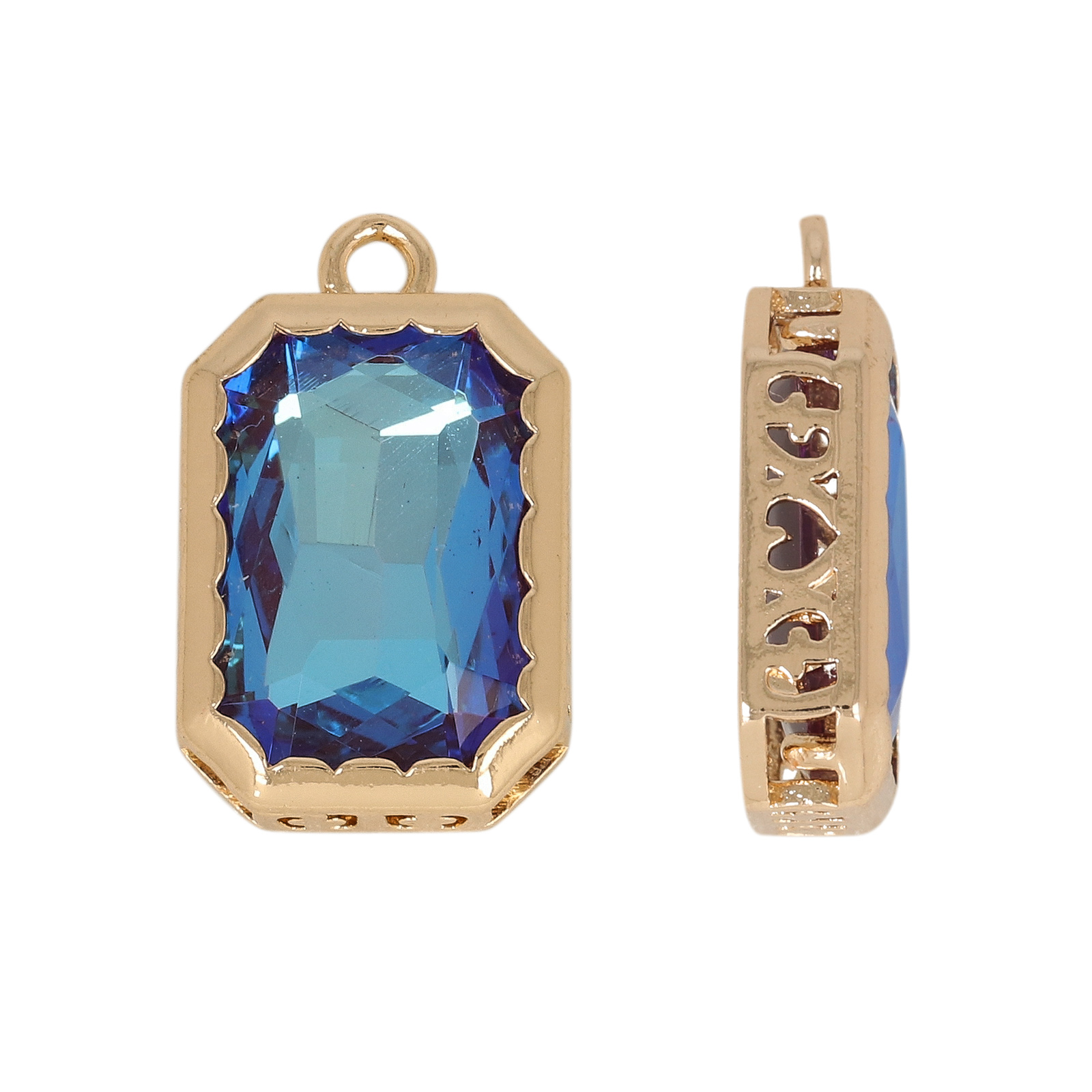gold plated fine crystal pendant rectangle purple iris 14x10mm | 2pc