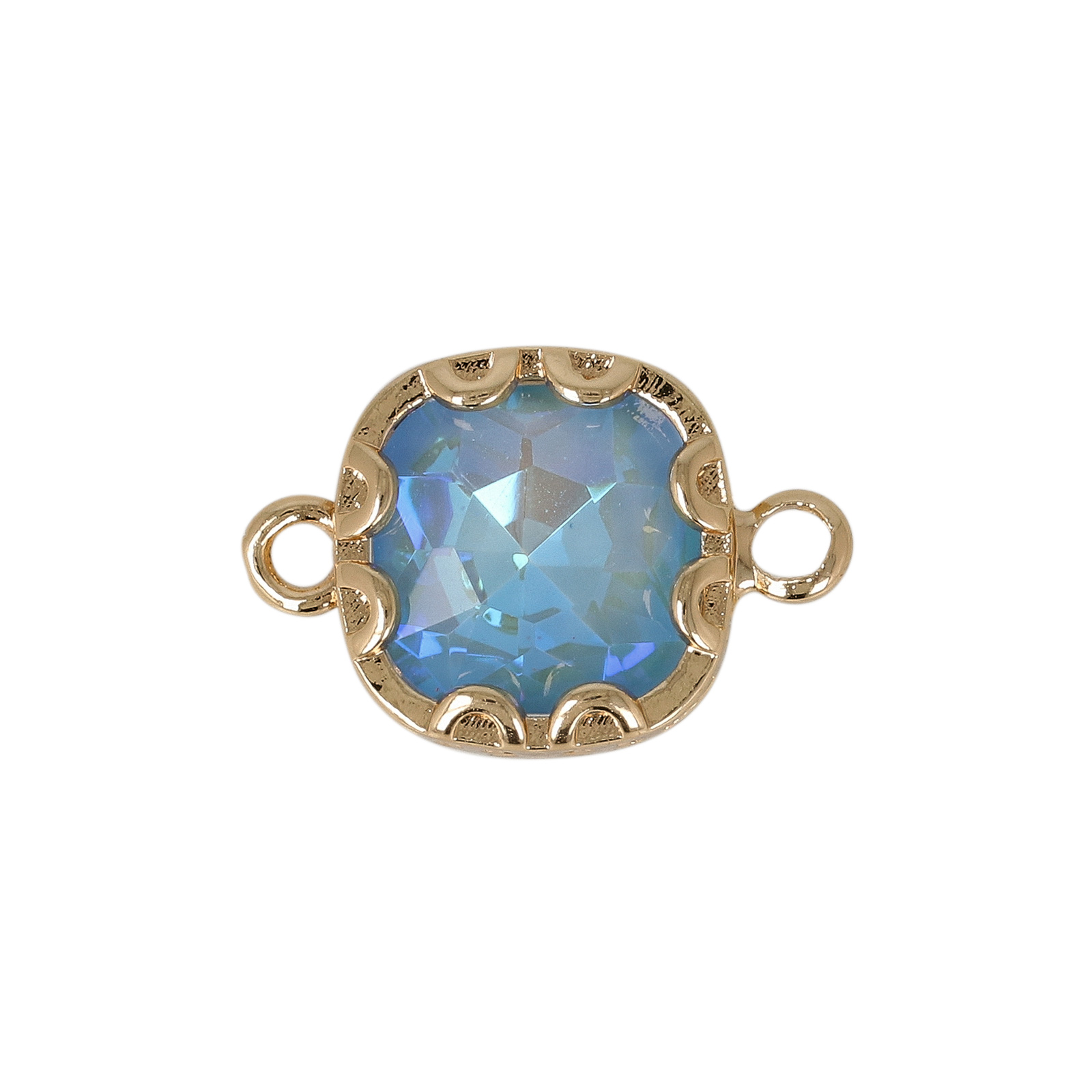 gold plated fine crystal link square blue sky iris 10mm | 2pc