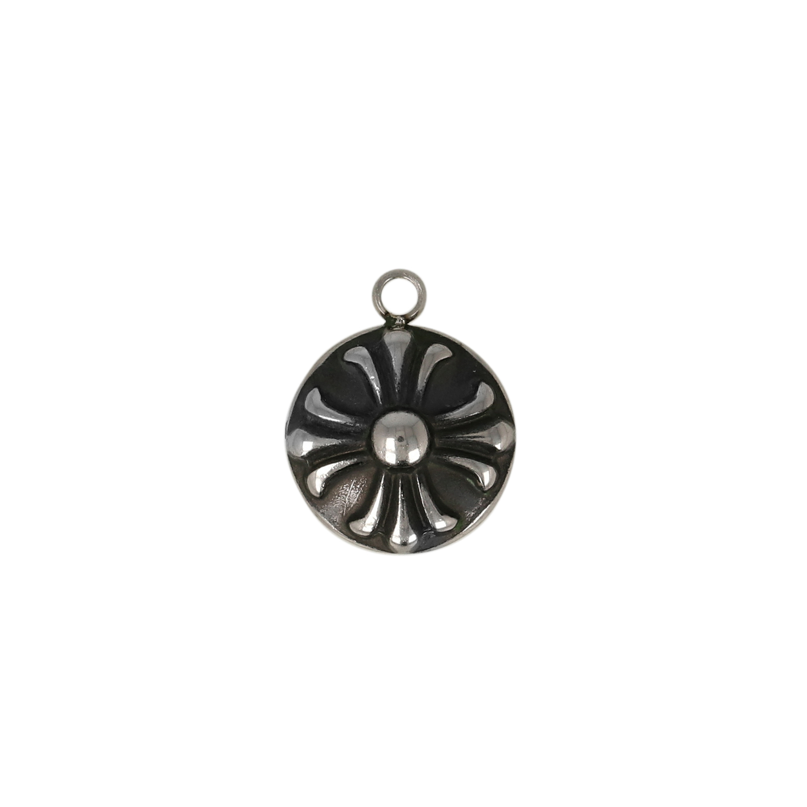 antique stainless steel gothic cross round charm 10mm | 1pc