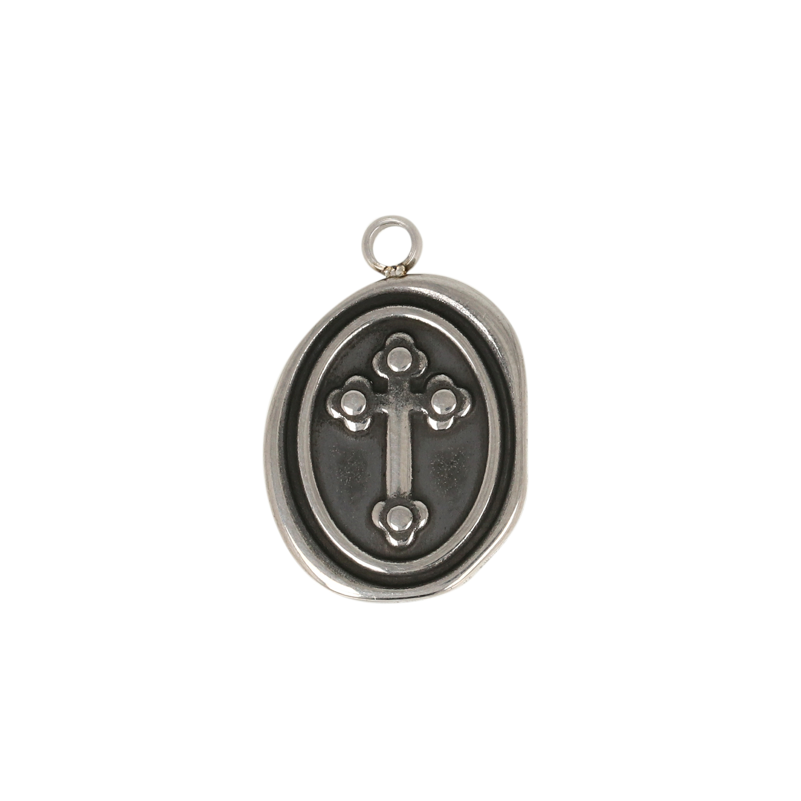 antique stainless steel gothic cross oval charm 16x13mm | 1pc