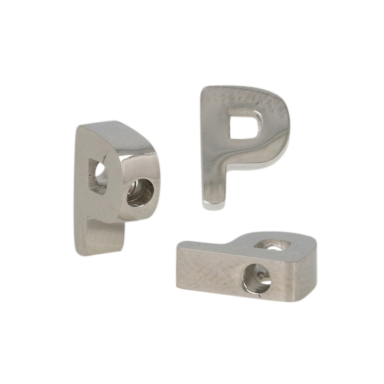 stainless steel alphabet letter bead p 9x7mm | 1pc