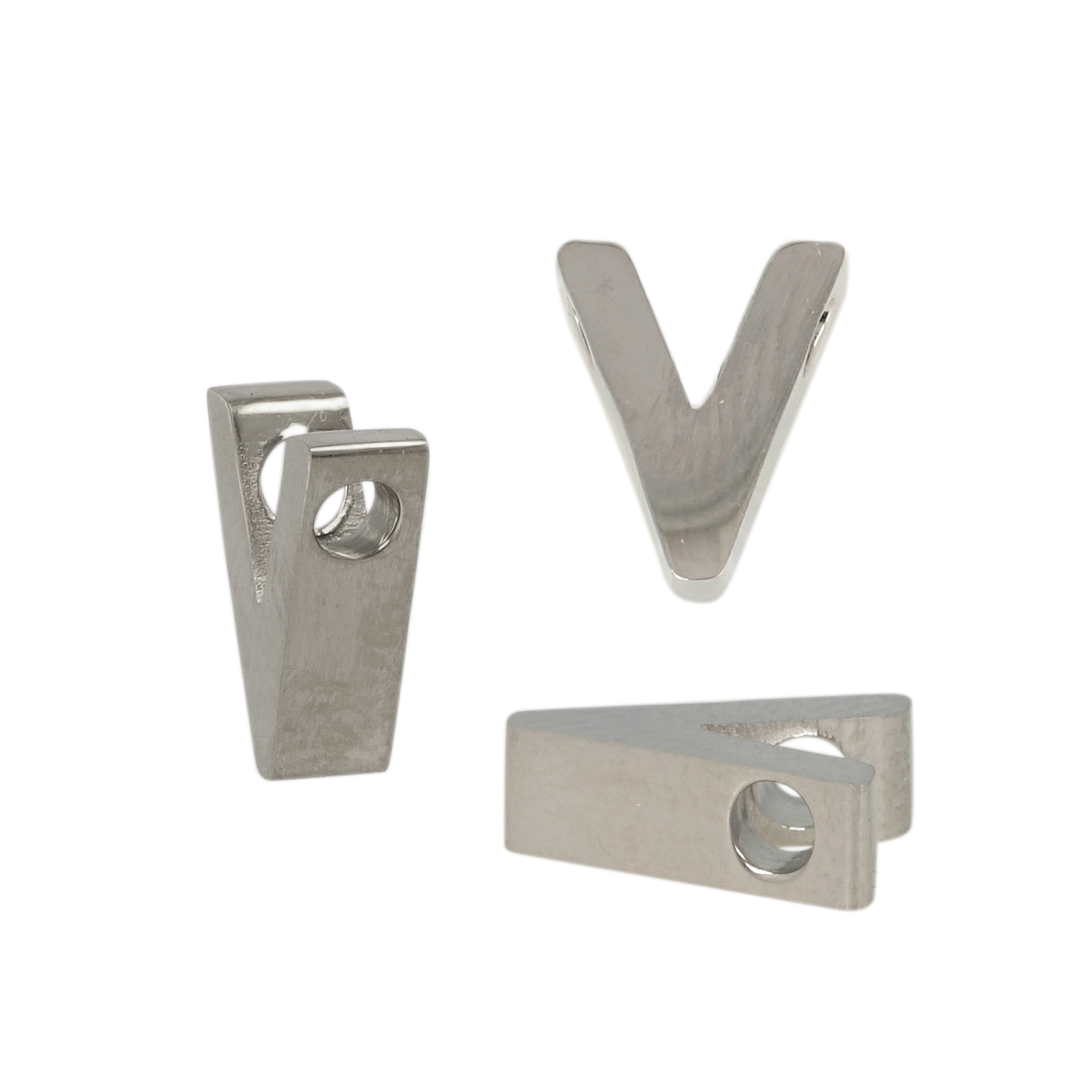 stainless steel alphabet letter bead v 9x7mm | 1pc