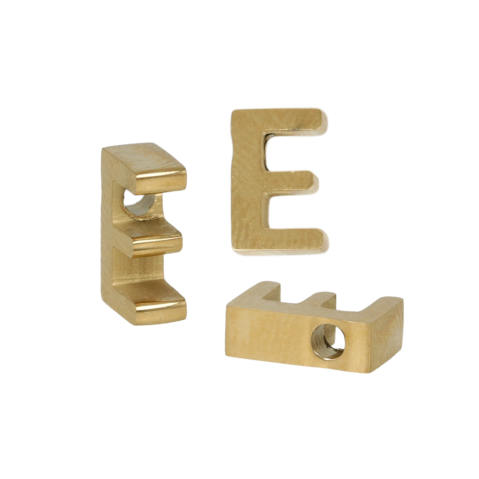 gold plated stainless steel alphabet letter bead e 9x6mm | 1pc