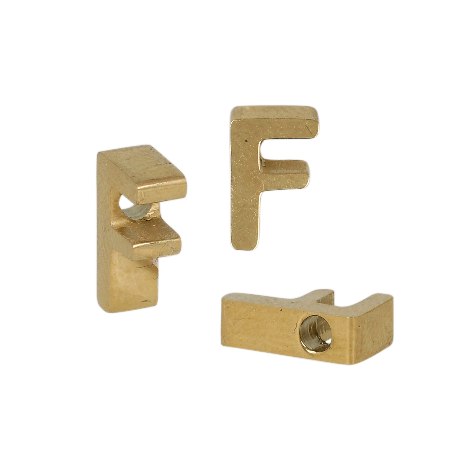 gold plated stainless steel alphabet letter bead f 9x7mm | 1pc