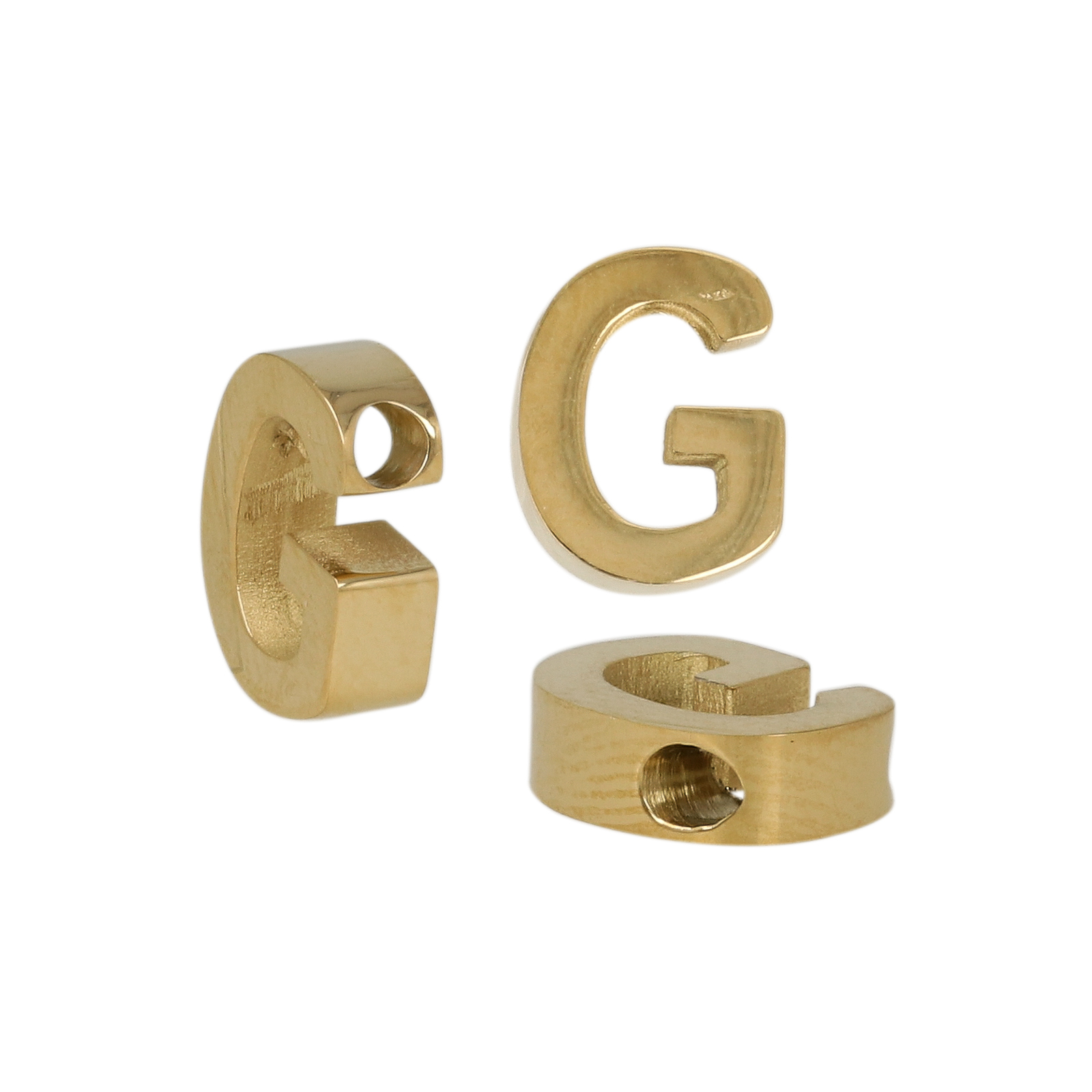 gold plated stainless steel alphabet letter bead g 9x7mm | 1pc