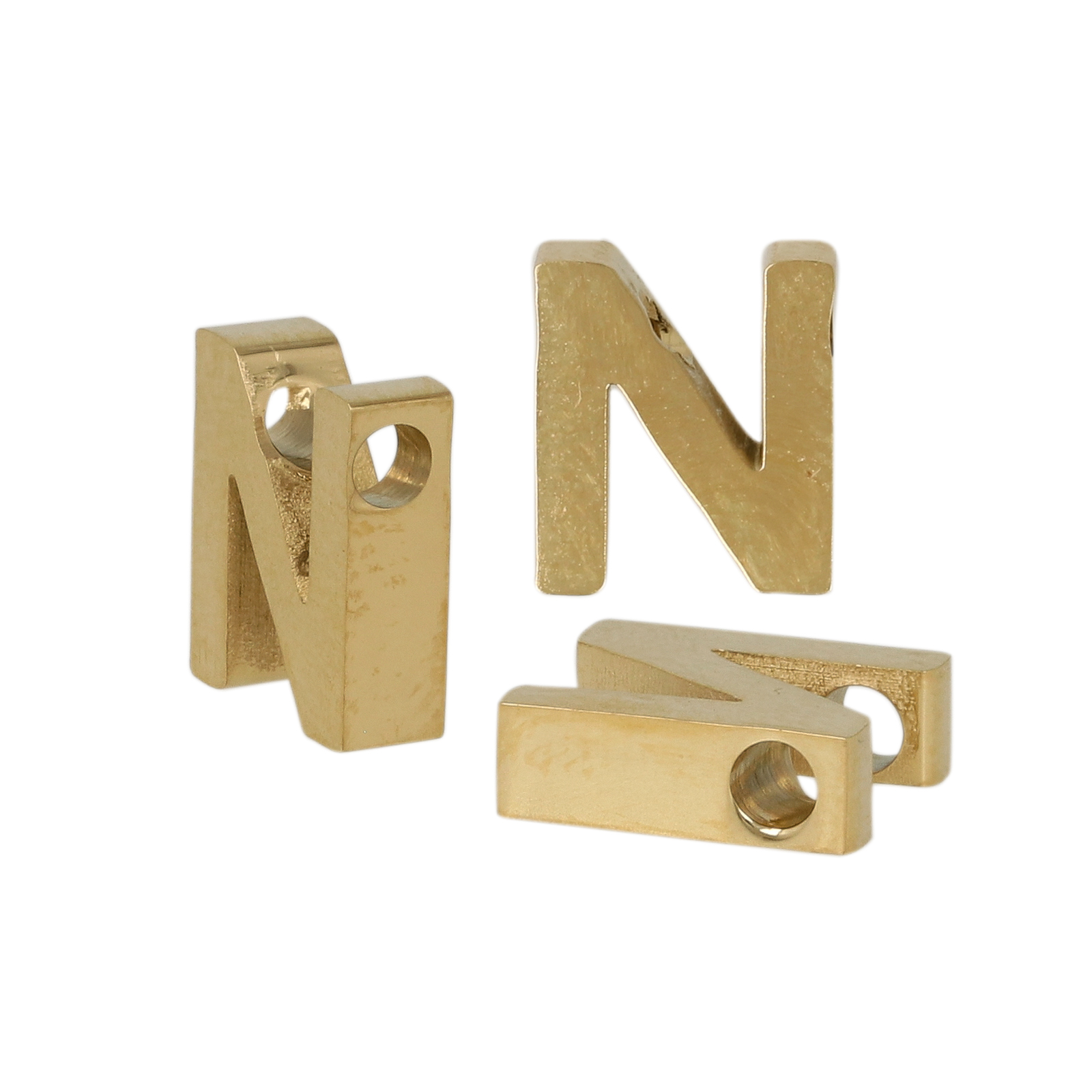 gold plated stainless steel alphabet letter bead n 9x8mm | 1pc