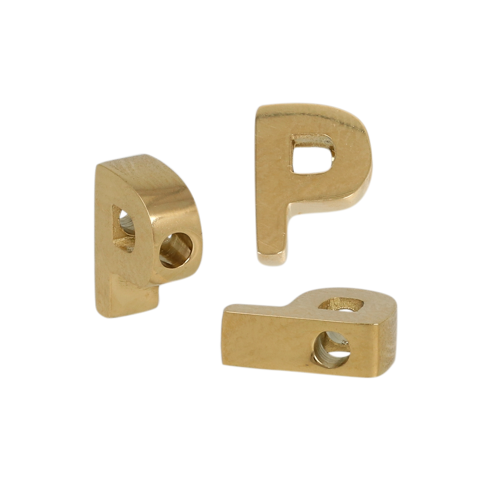 gold plated stainless steel alphabet letter bead p 9x7mm | 1pc