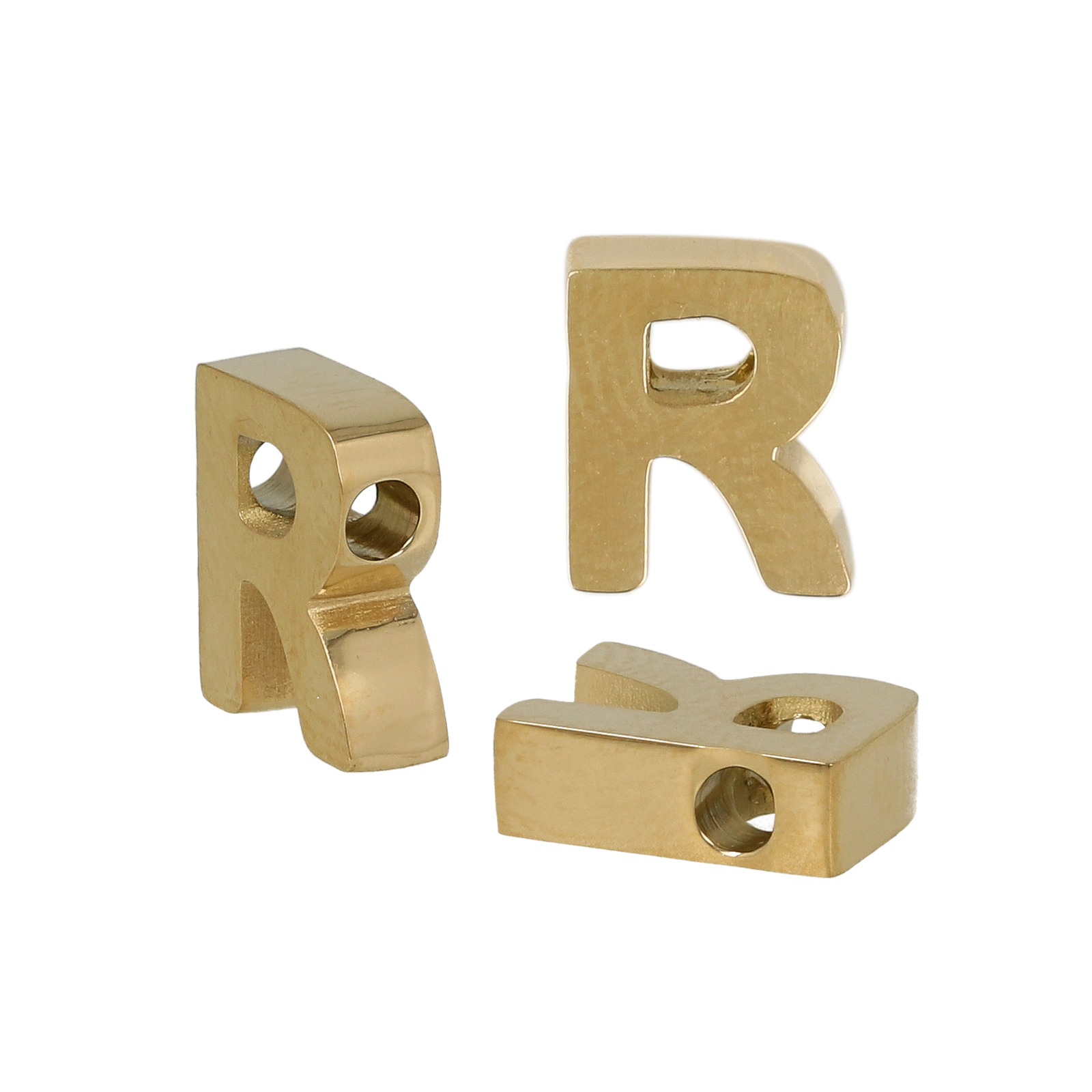 gold plated stainless steel alphabet letter bead r 9x8mm | 1pc