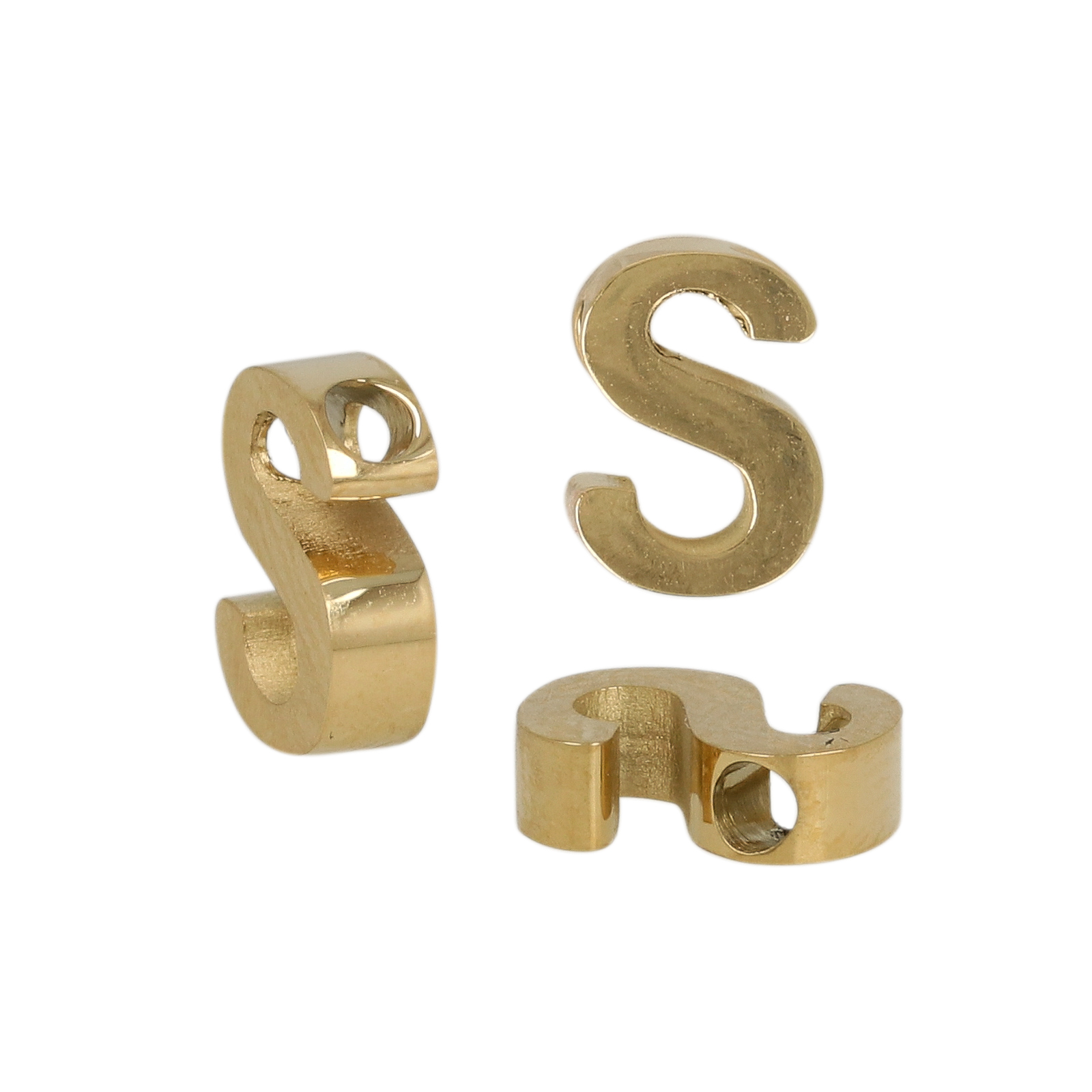 gold plated stainless steel alphabet letter bead s 9x7mm | 1pc