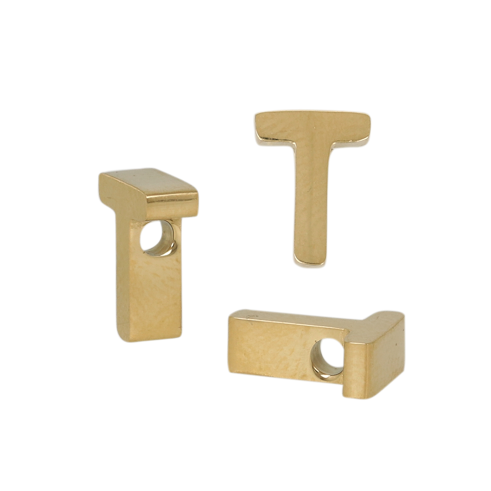 gold plated stainless steel alphabet letter bead t 9x7mm | 1pc