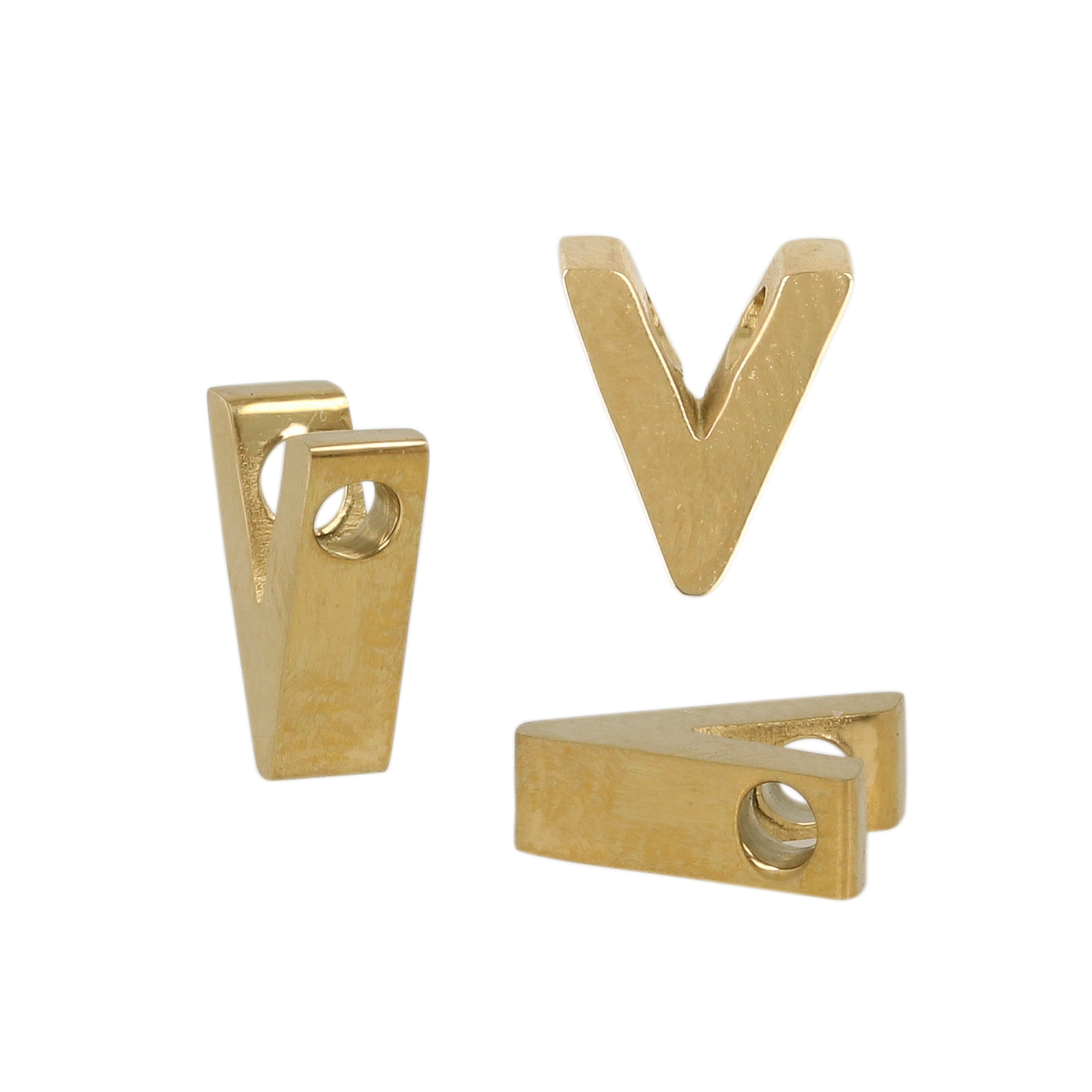 gold plated stainless steel alphabet letter bead v 9x7mm | 1pc