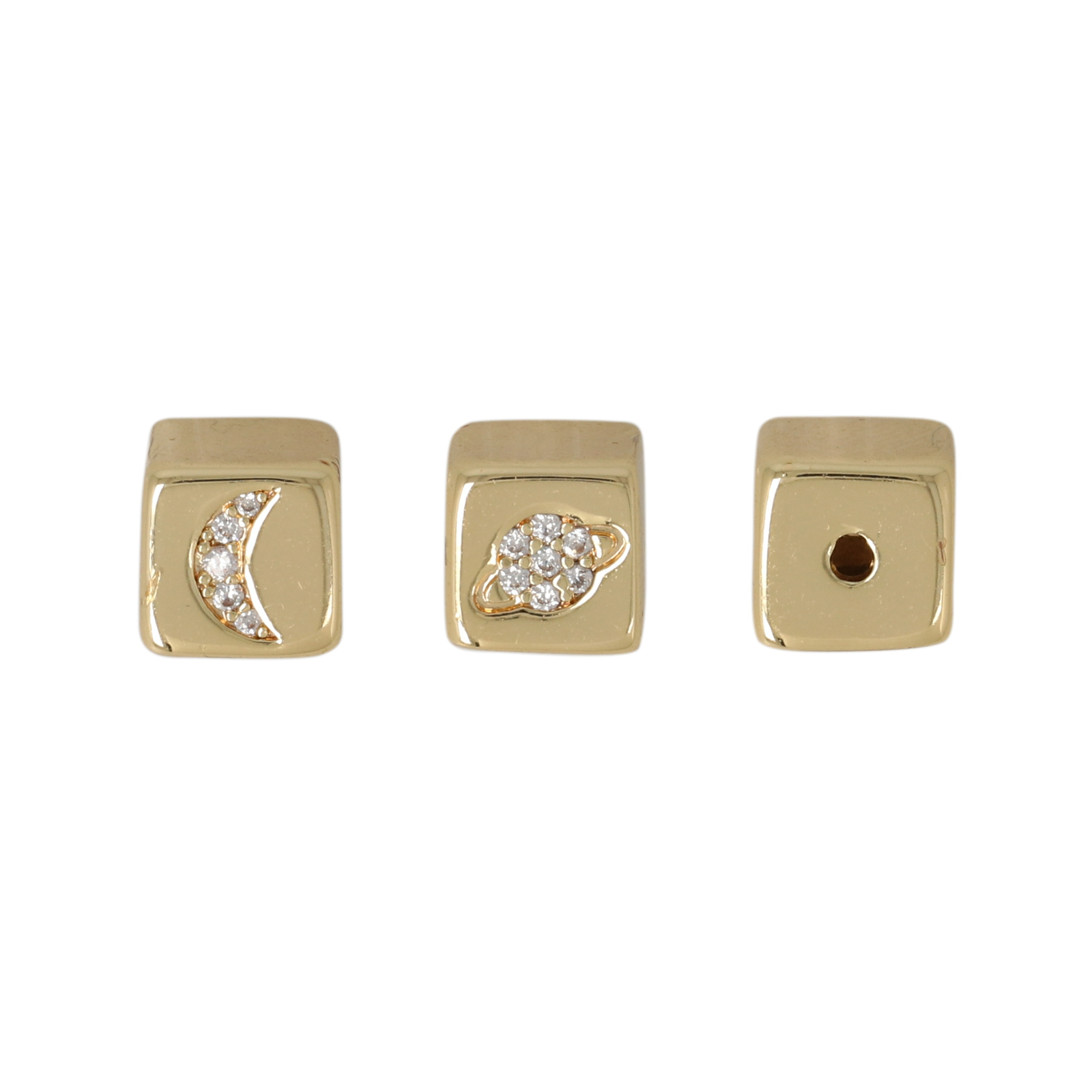 gold plated bead cube with cz moon 7mm | 1pc