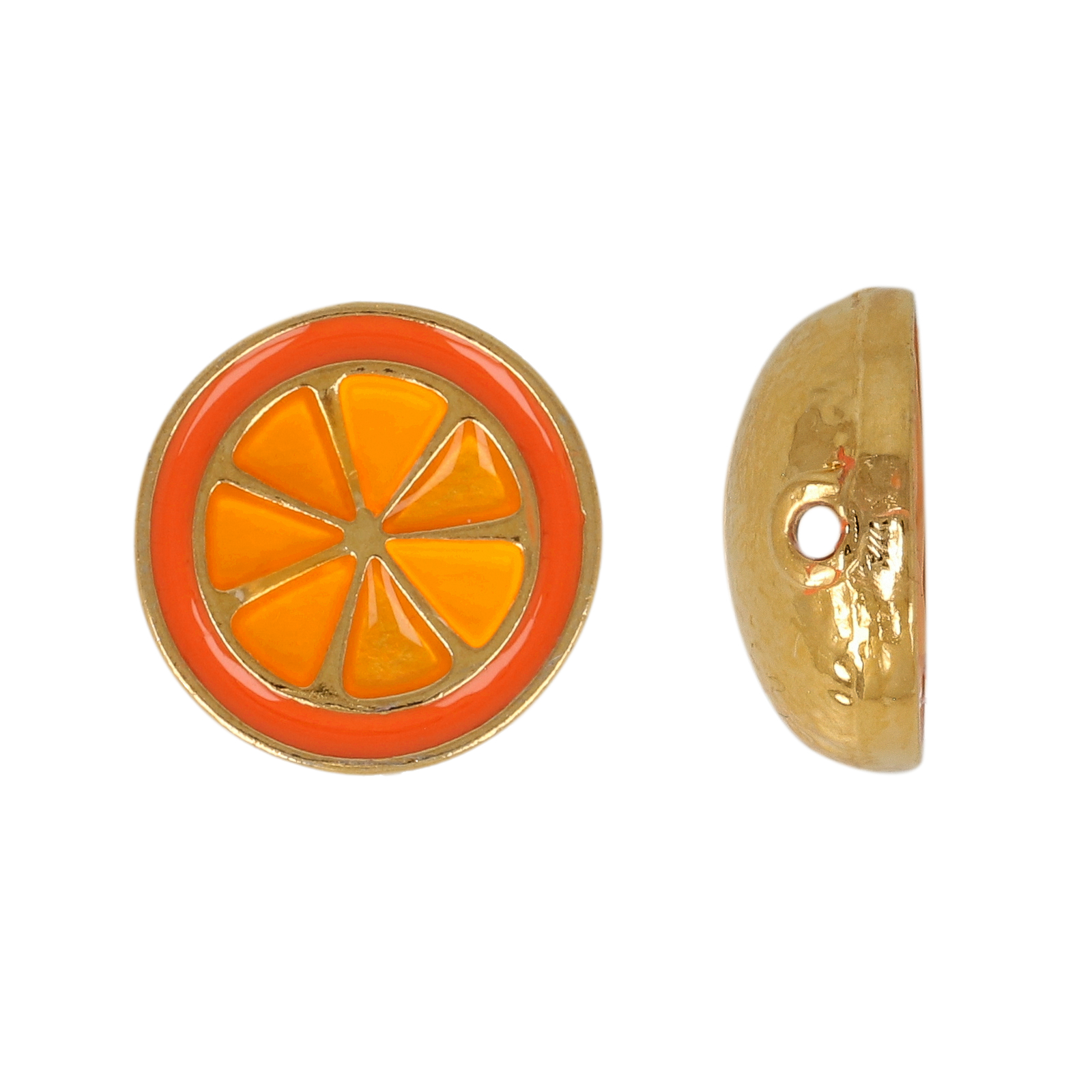 gold plated enameled beads orange 14mm | 1pc