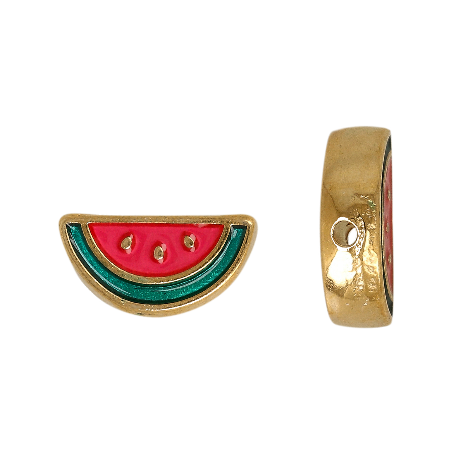 gold plated enameled beads watermelon 14x7mm | 2pc