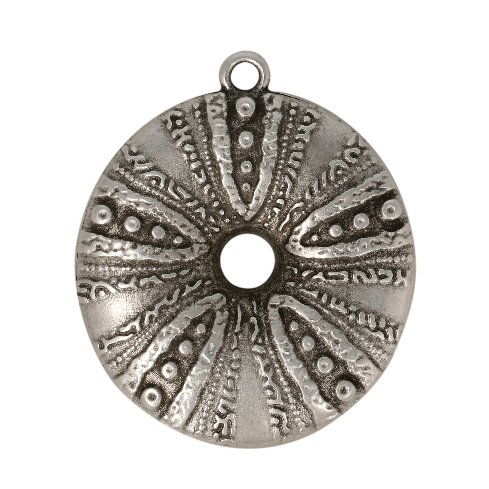 antique silver plated sea urchin pendant 40mm | 1pc