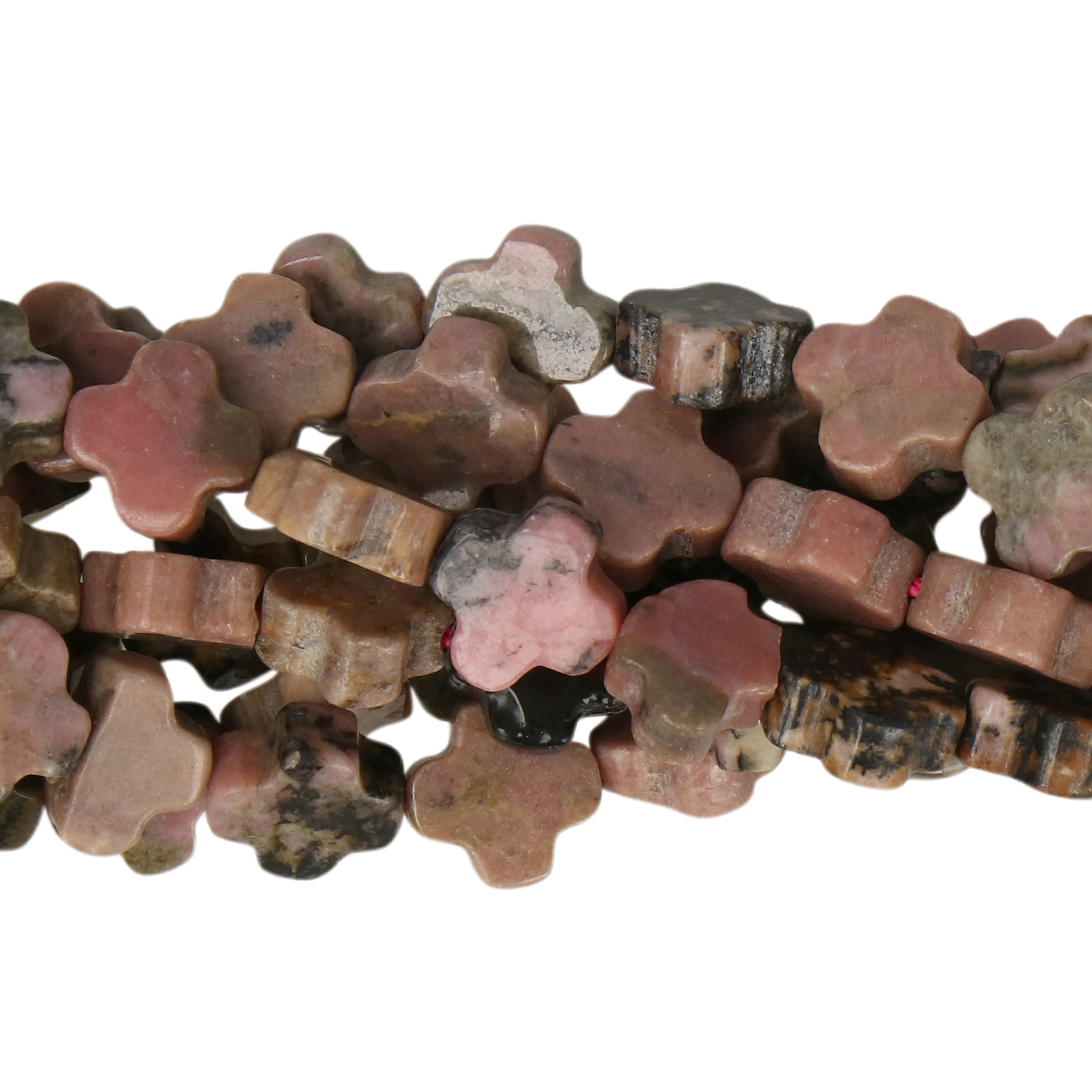 black lace rhodonite smooth clover 8mm | 10pc