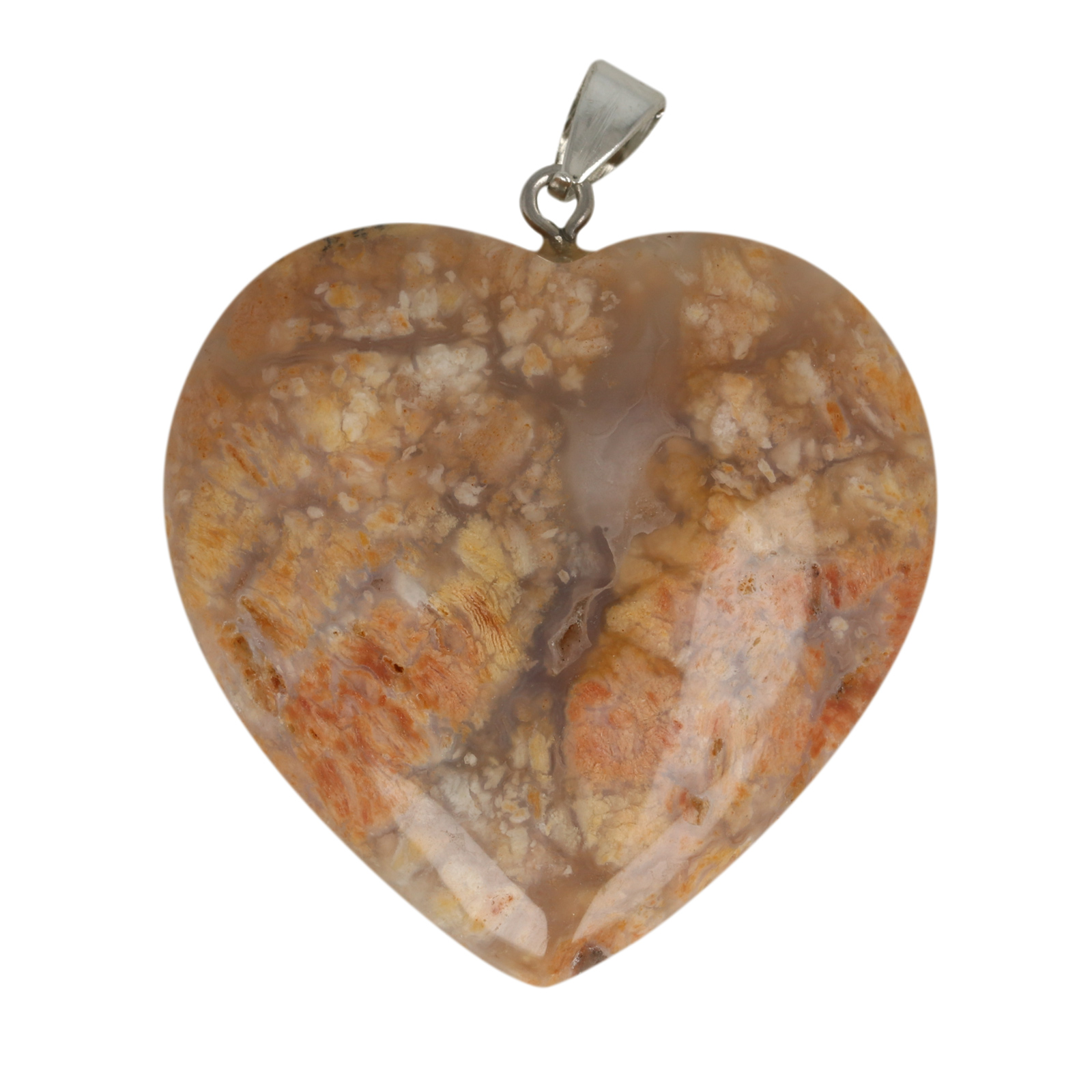 flower agate pendant smooth heart 40mm | 1pc