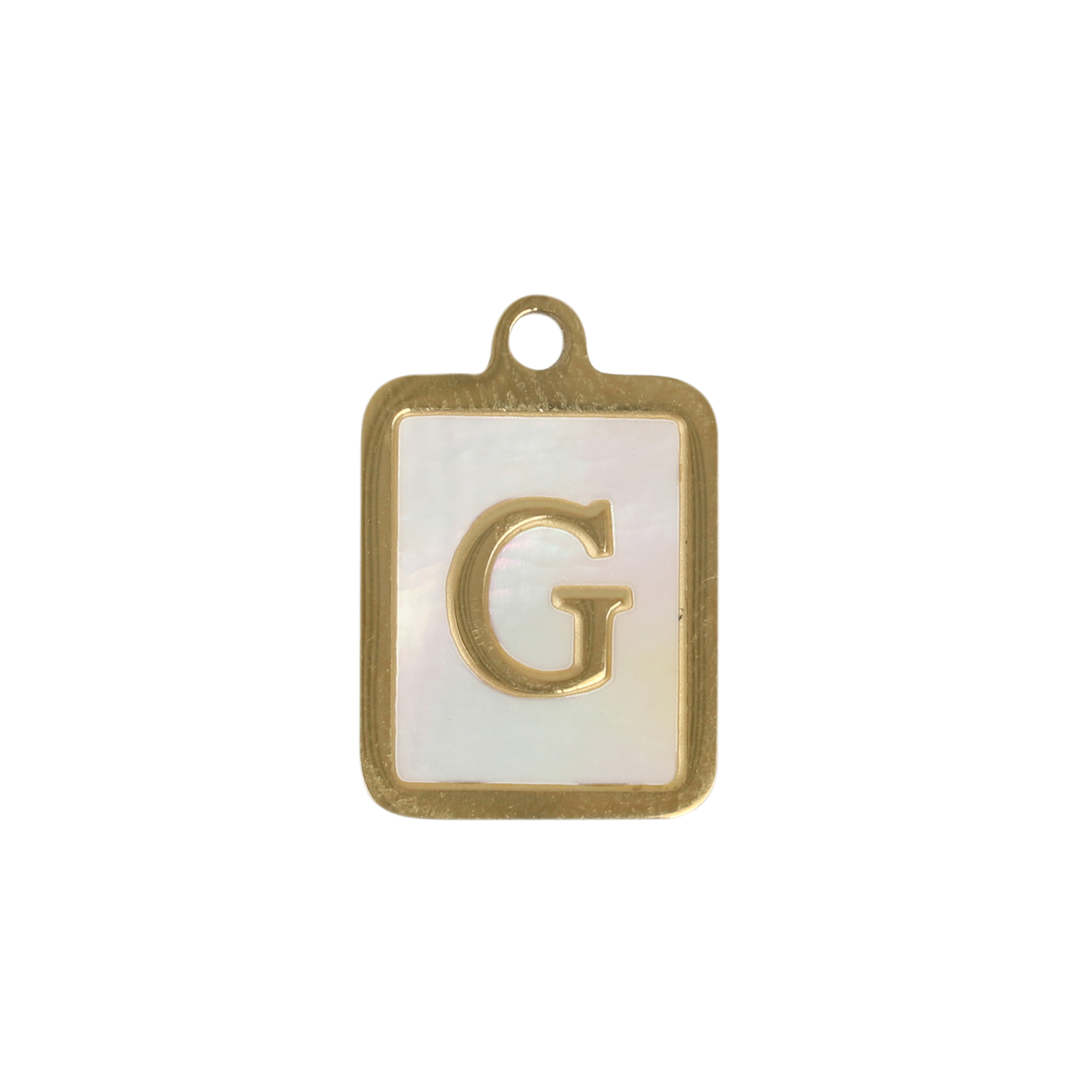 enamelled gold plated stainless steel letter "g" tag charm 16x12mm | 1pc
