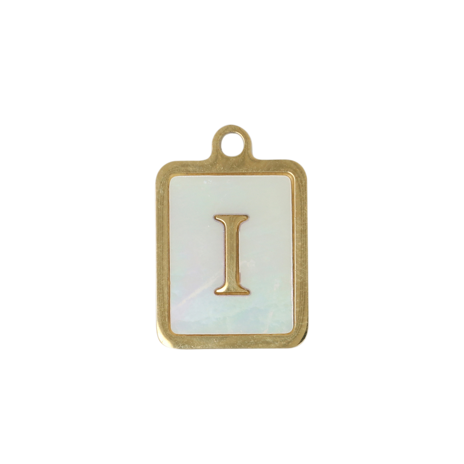 enamelled gold plated stainless steel letter "i" tag charm 16x12mm | 1pc
