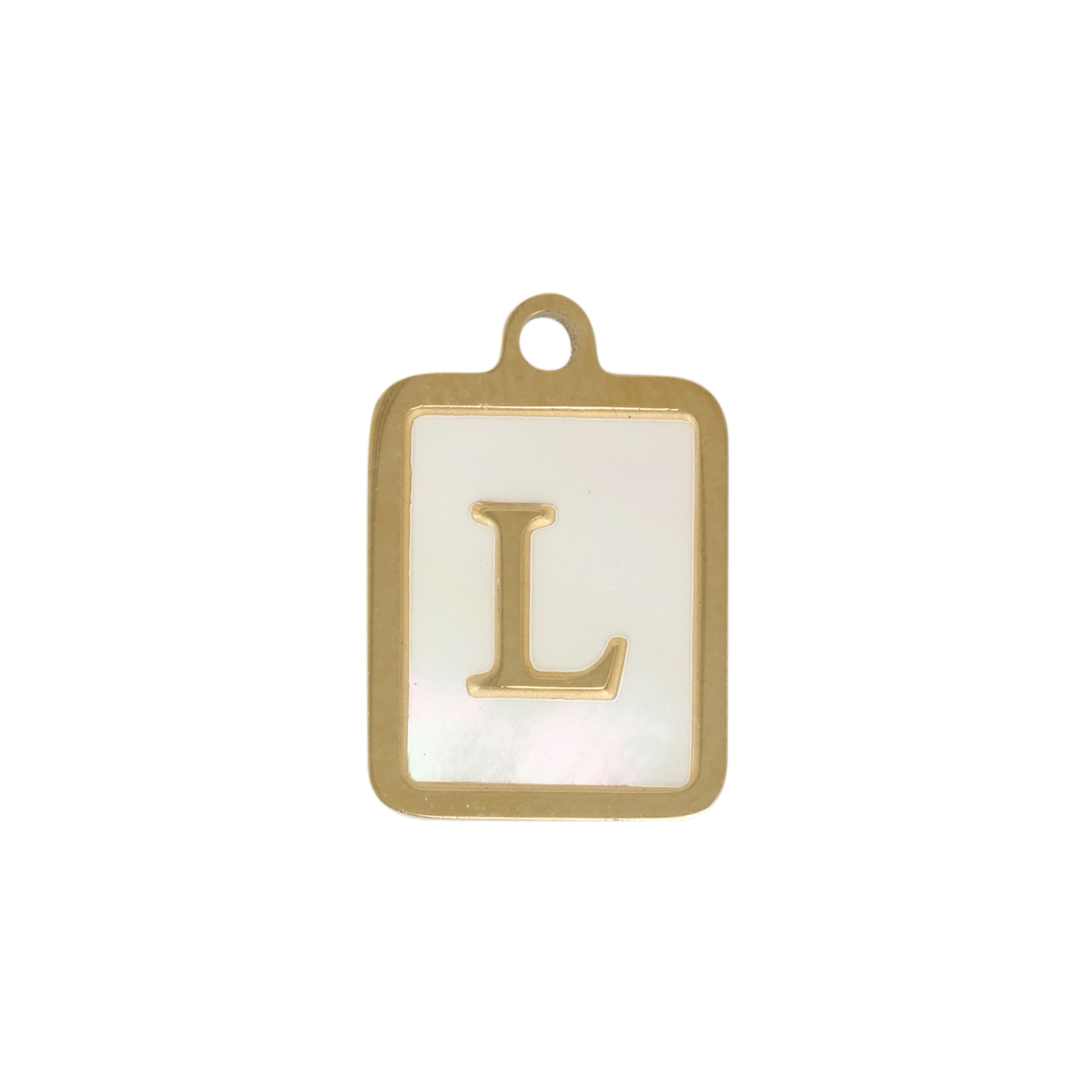 enamelled gold plated stainless steel letter "l" tag charm 16x12mm | 1pc