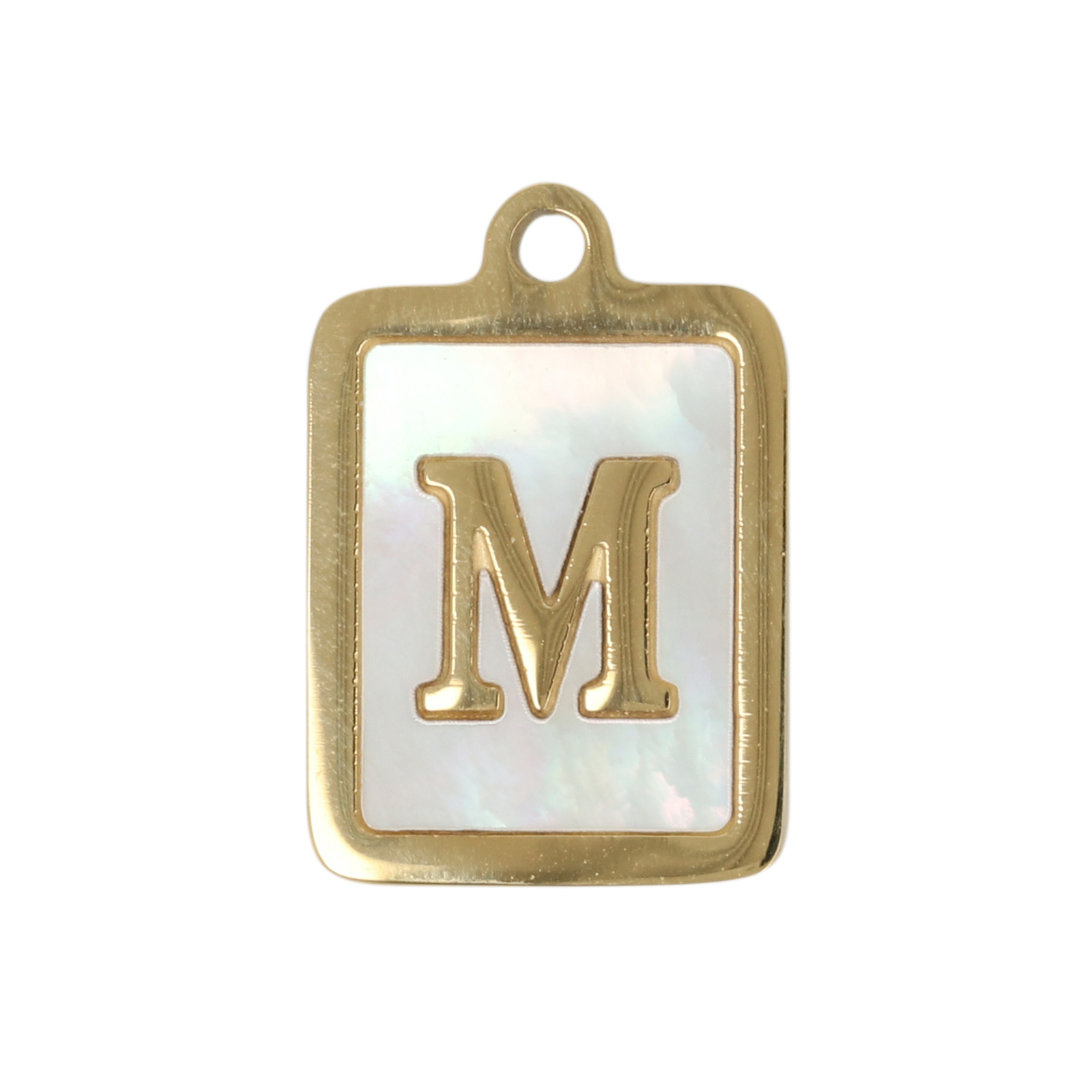 enamelled gold plated stainless steel letter "m" tag charm 16x12mm | 1pc