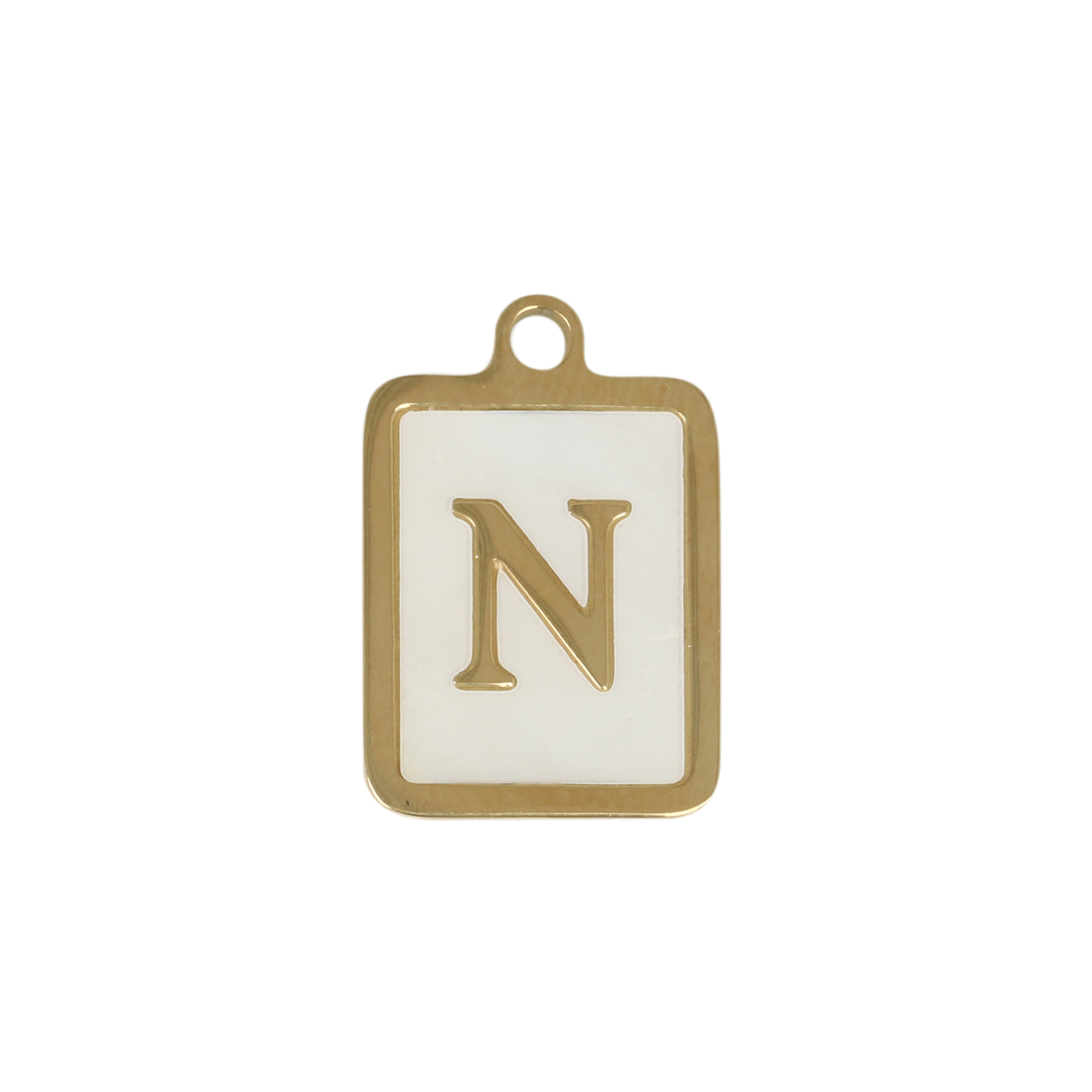 enamelled gold plated stainless steel letter "n" tag charm 16x12mm | 1pc
