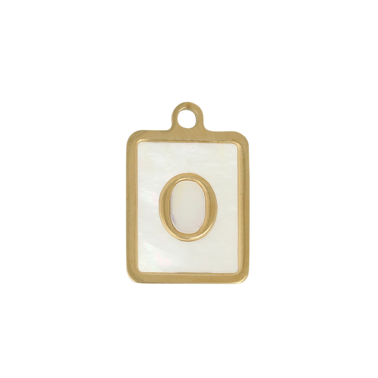 enamelled gold plated stainless steel letter "o" tag charm 16x12mm | 1pc
