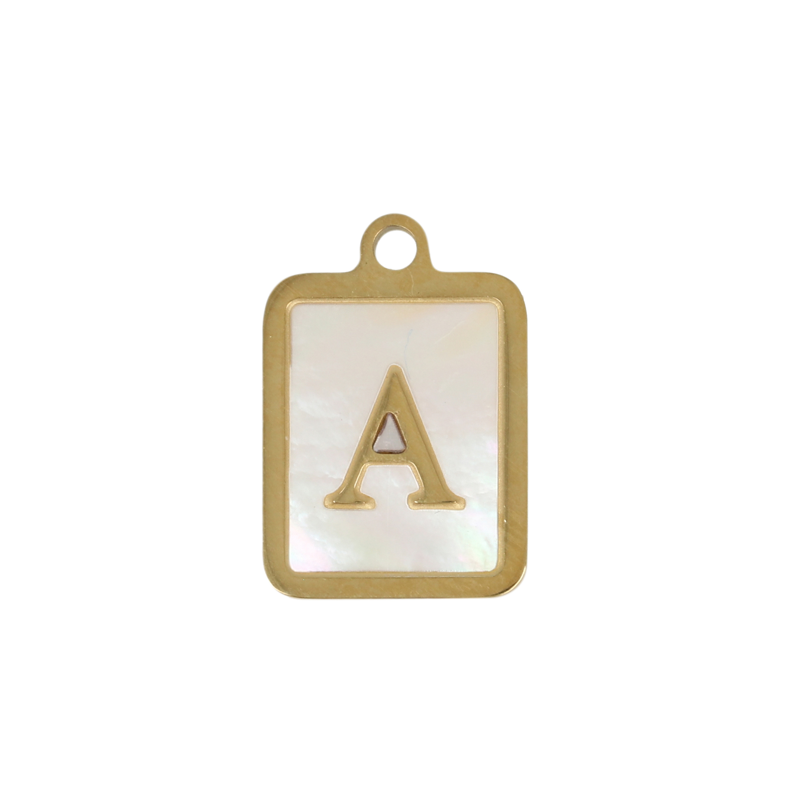 enamelled gold plated stainless steel letter "a" tag charm 16x12mm | 1pc