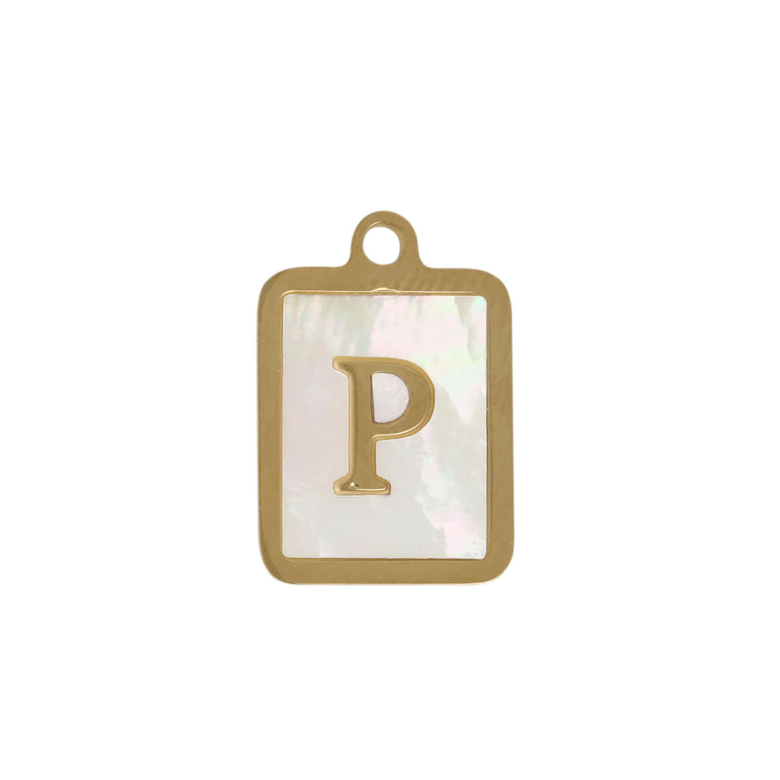 enamelled gold plated stainless steel letter "p" tag charm 16x12mm | 1pc