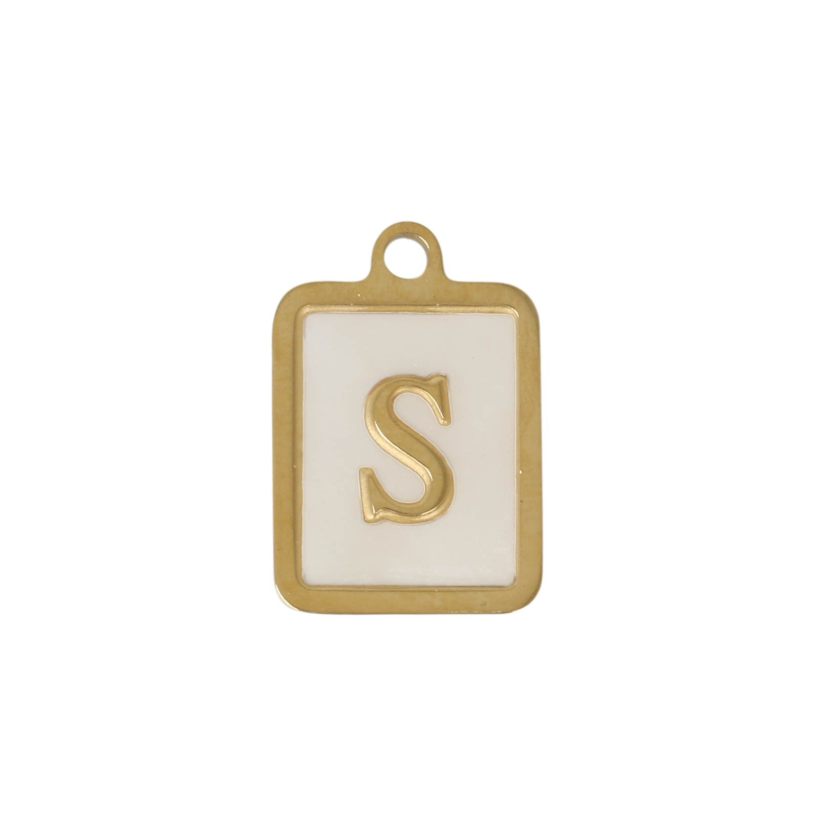 enamelled gold plated stainless steel letter "s" tag charm 16x12mm | 1pc