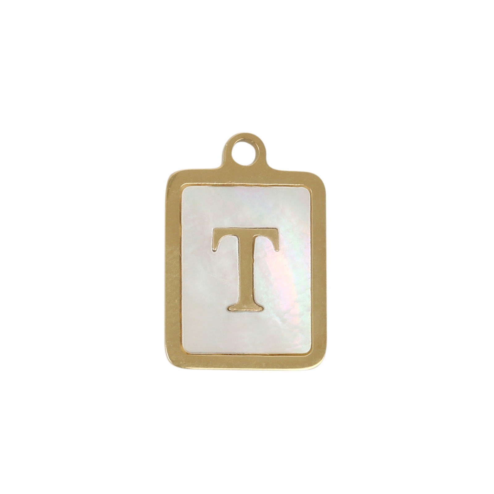 enamelled gold plated stainless steel letter "t" tag charm 16x12mm | 1pc
