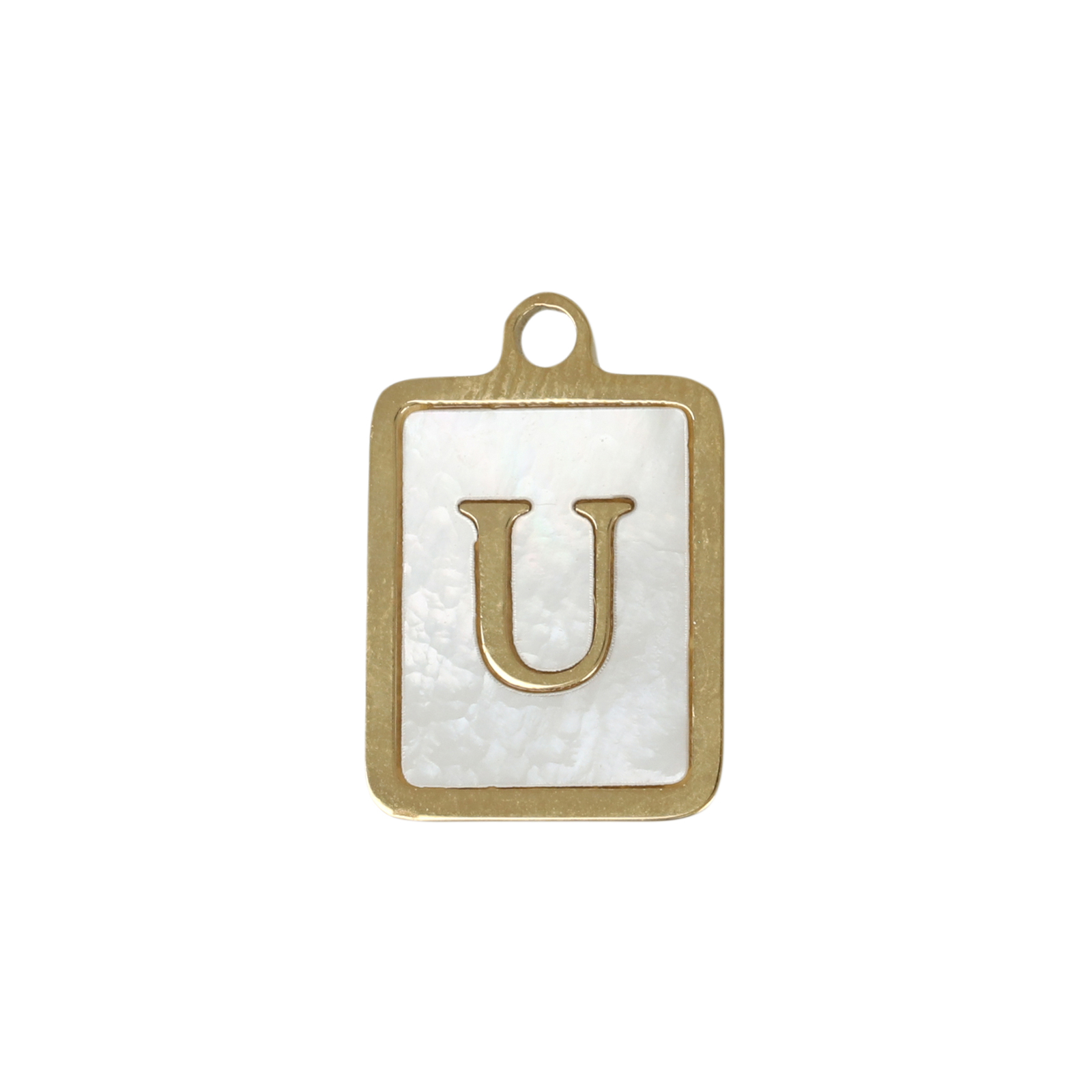 enamelled gold plated stainless steel letter "u" tag charm 16x12mm | 1pc