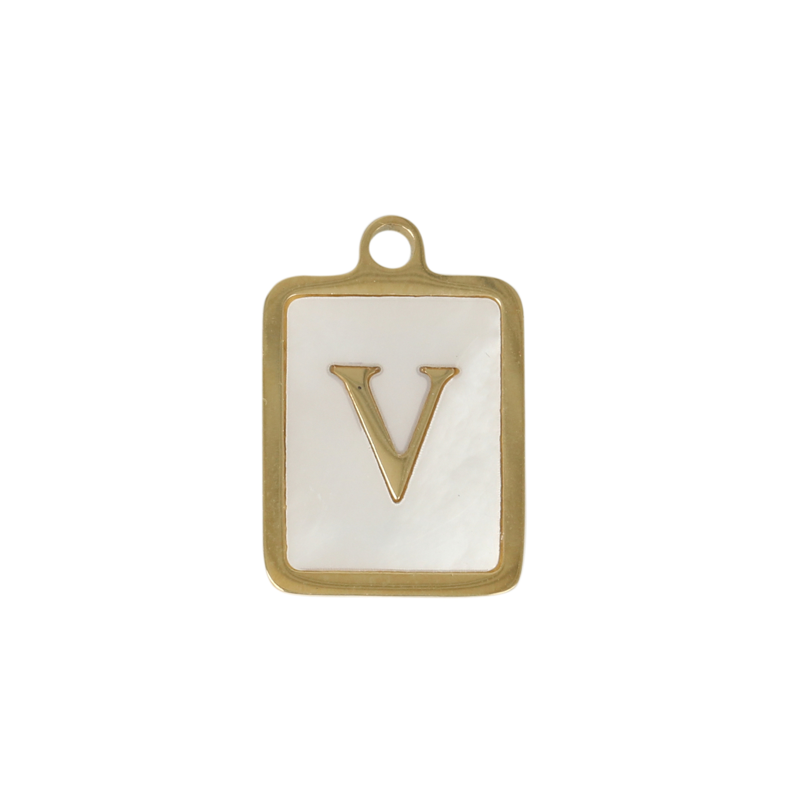 enamelled gold plated stainless steel letter "v" tag charm 16x12mm | 1pc