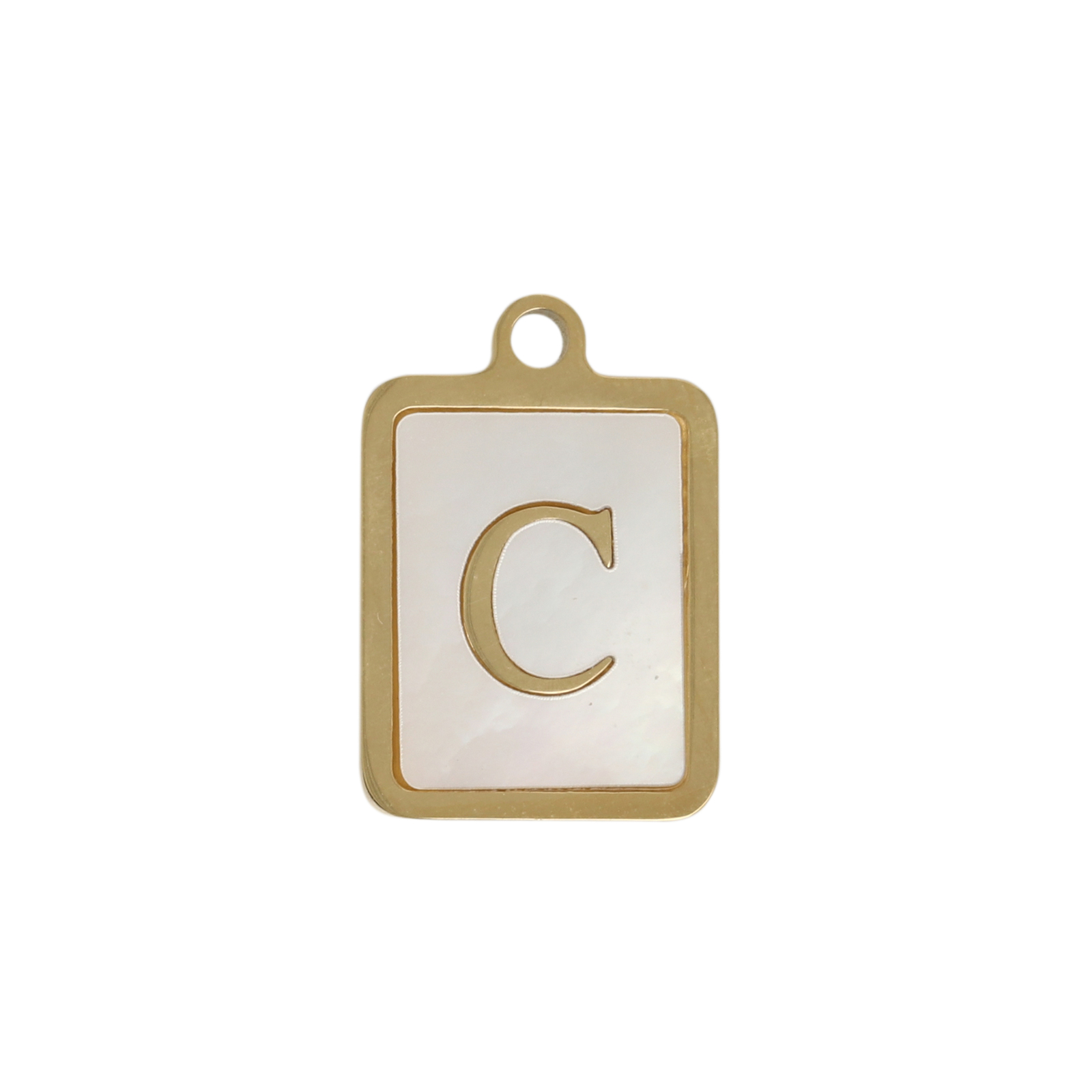 enamelled gold plated stainless steel letter "c" tag charm 16x12mm | 1pc