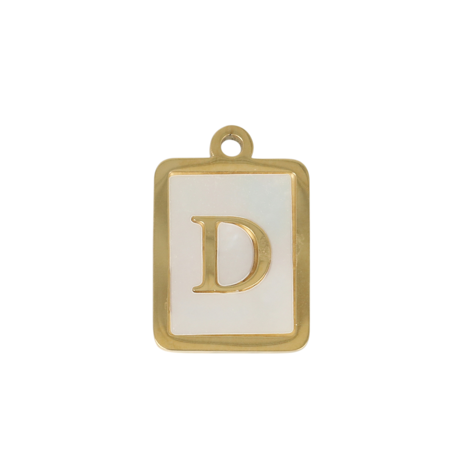 enamelled gold plated stainless steel letter "d" tag charm 16x12mm | 1pc