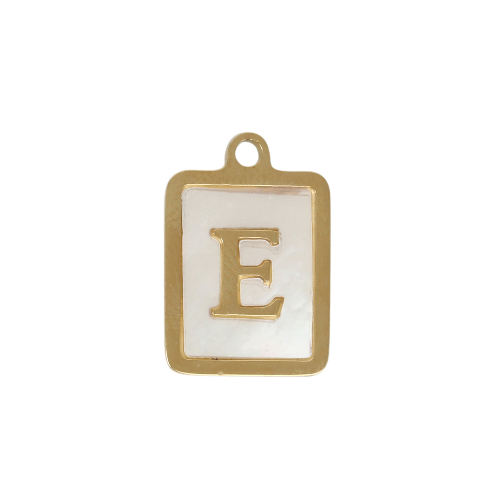 enamelled gold plated stainless steel letter "e" tag charm 16x12mm | 1pc