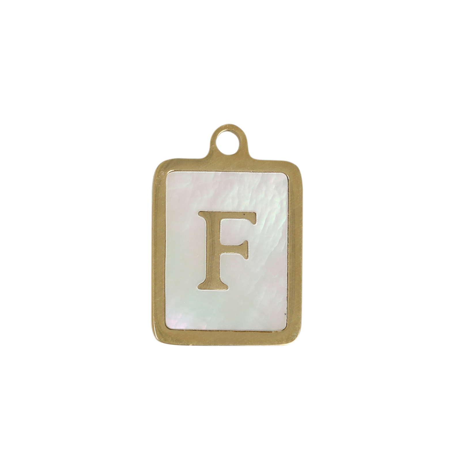 enamelled gold plated stainless steel letter "f" tag charm 16x12mm | 1pc