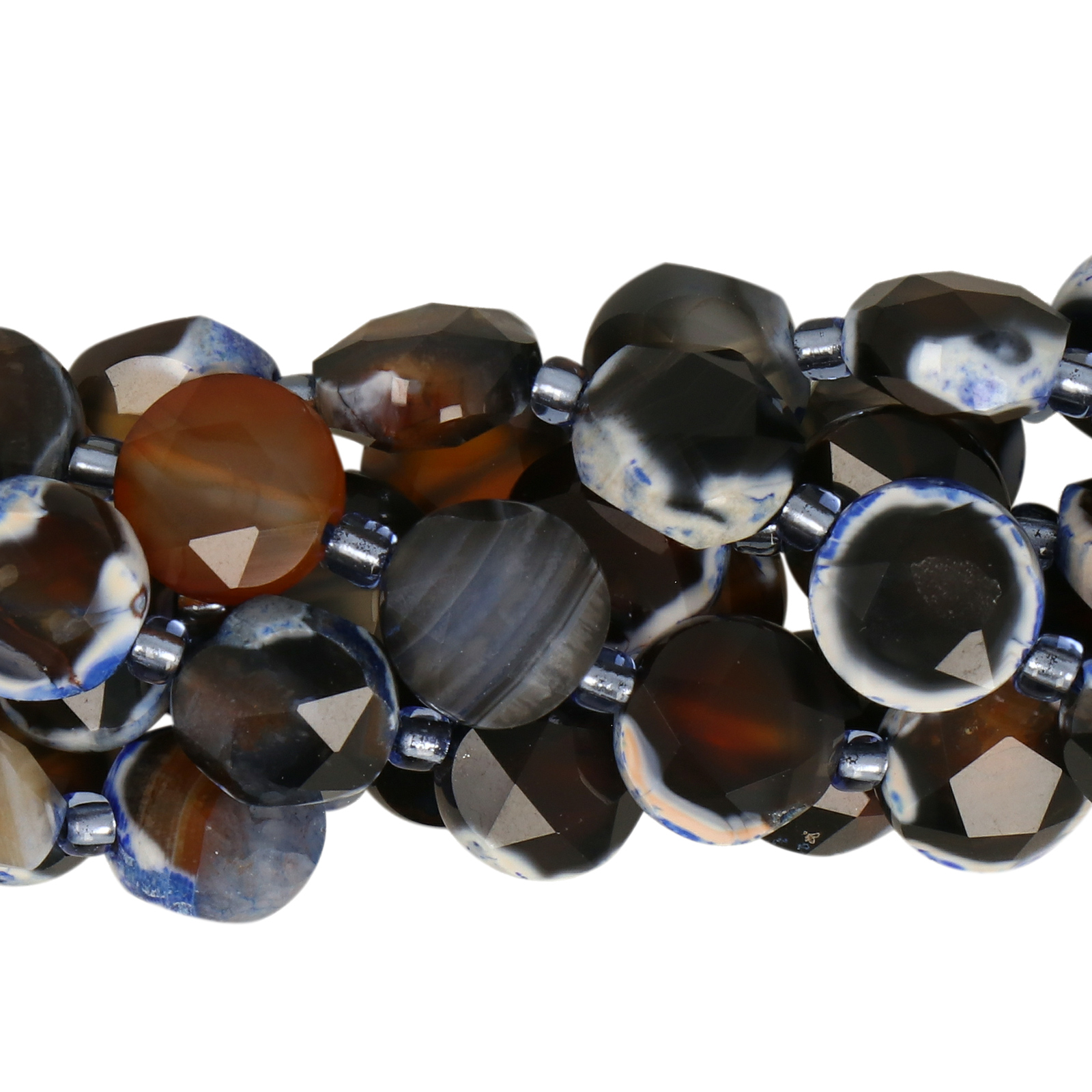 dyed blue black lace agate faceted coin 10mm | 4pc
