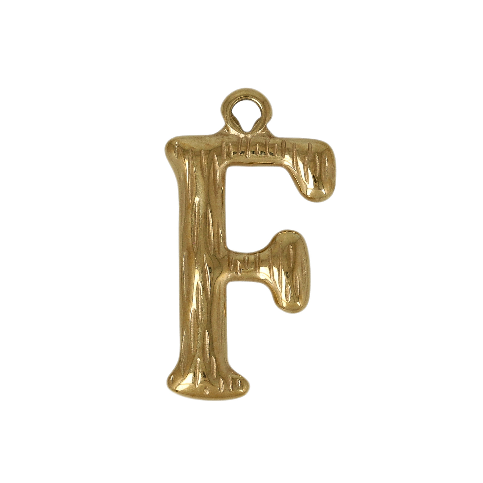 gold plated stainless steel letter "f" tag charm 20x12mm | 1pc