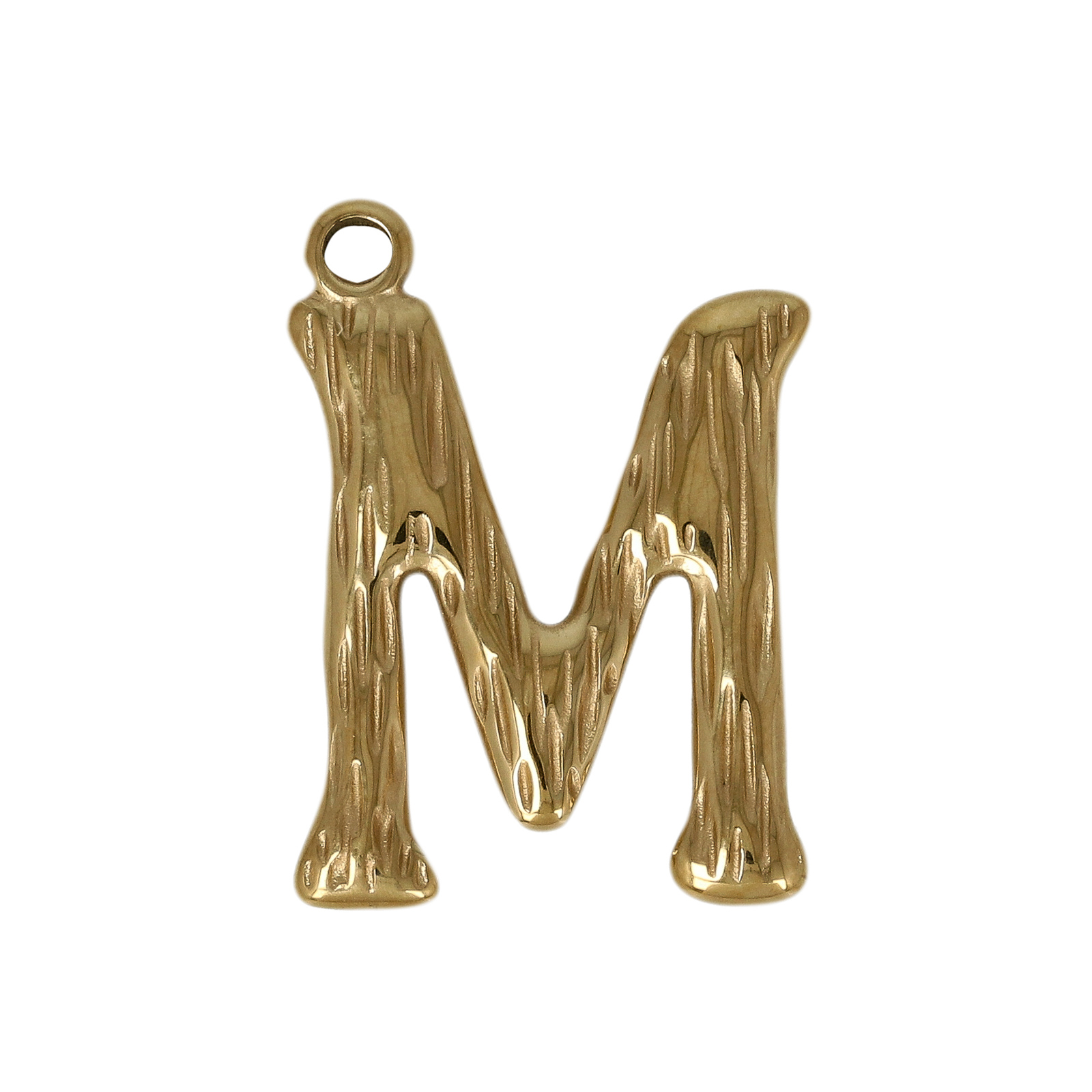gold plated stainless steel letter "m" tag charm 20x16mm | 1pc