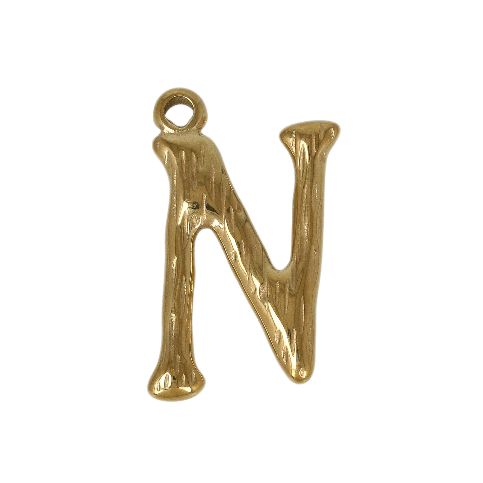 gold plated stainless steel letter "n" tag charm 20x12mm | 1pc